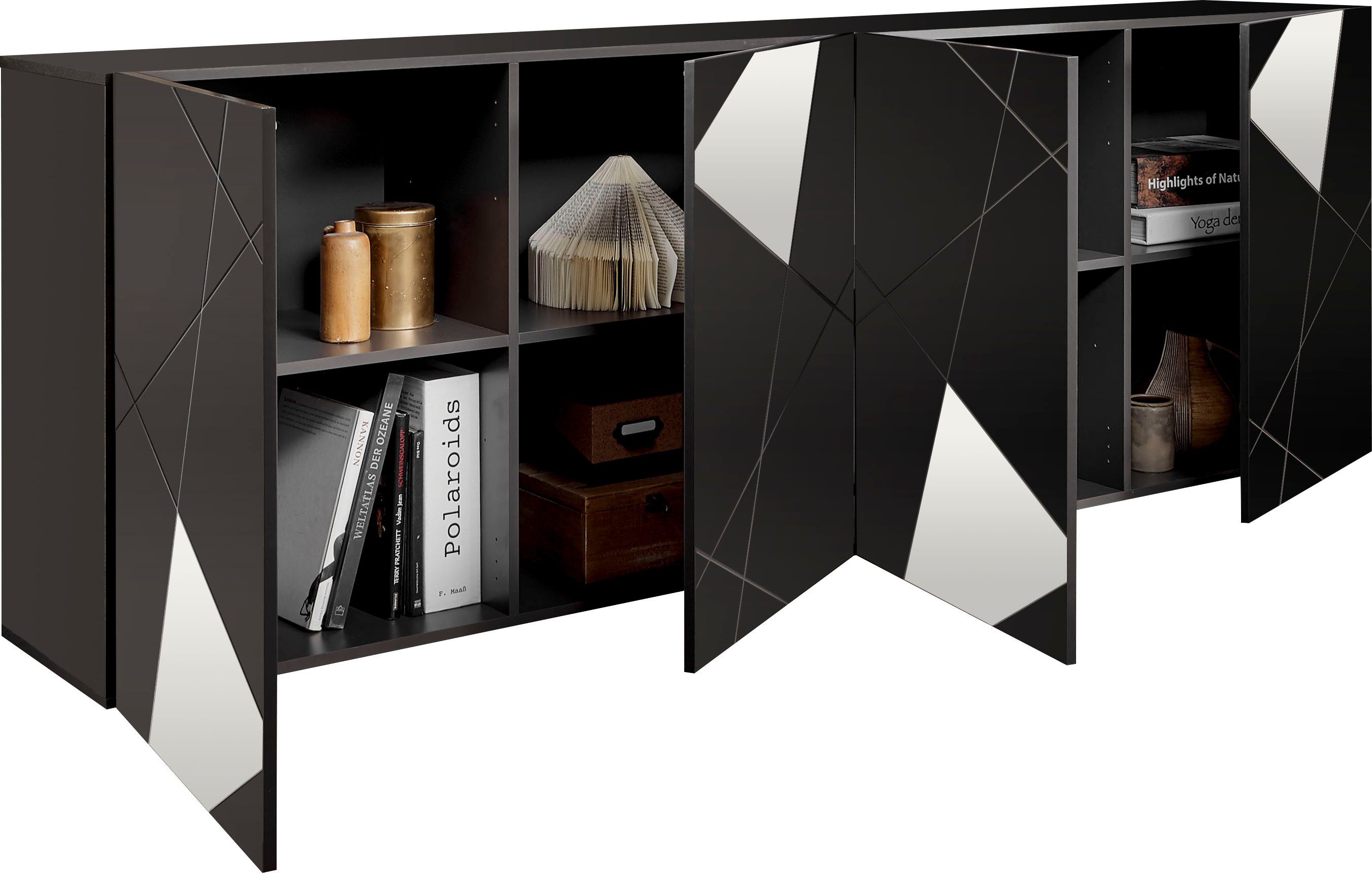 Home affaire Sideboard Vittoria, Breite 241 cm, 4 Türen, Fronten mit Siebdruck und Spiegelfront
