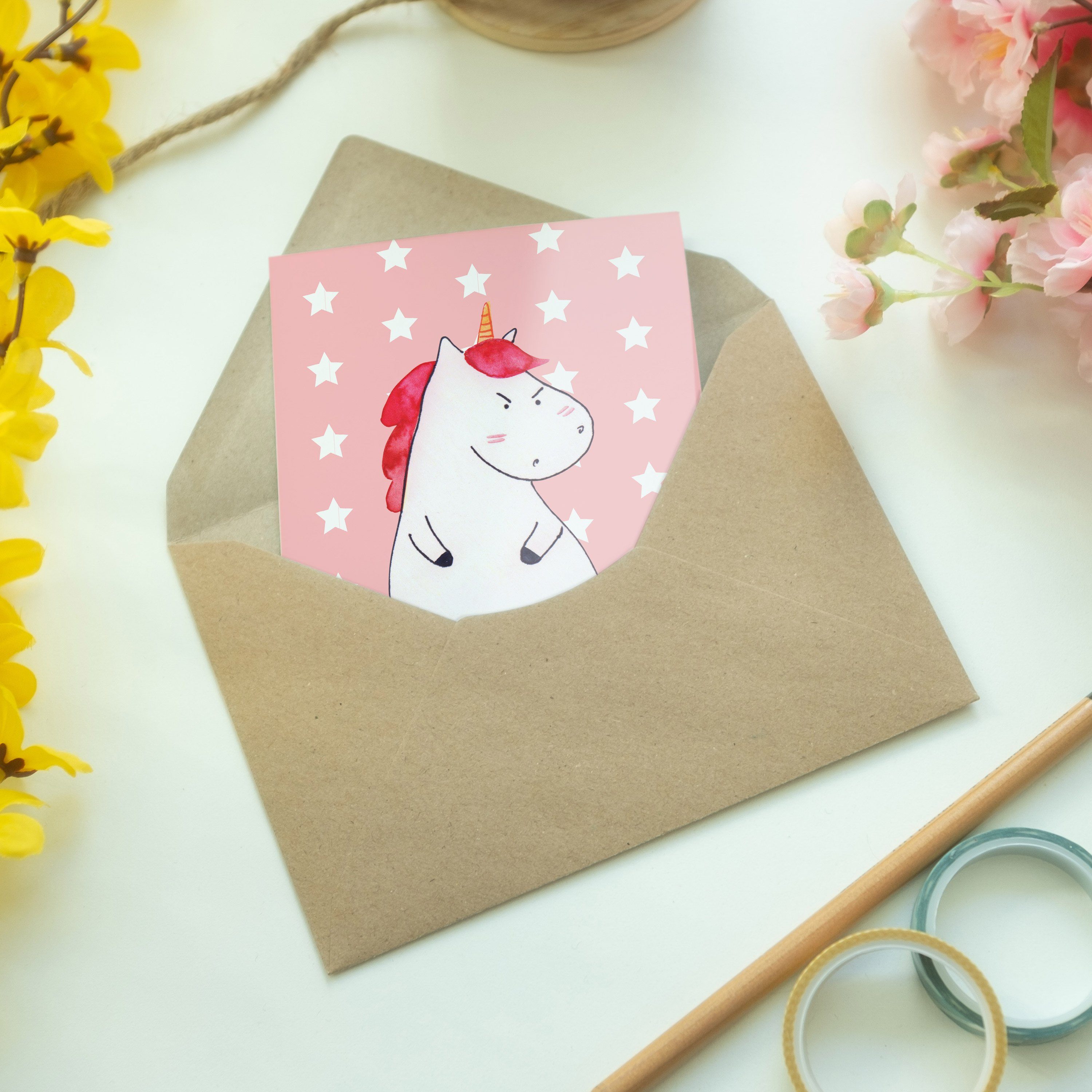 Geschenk, Mr. wütend Pastell E Mrs. Pegasus, & - Einhorn Panda - Geburtstagskarte, Grußkarte Rot