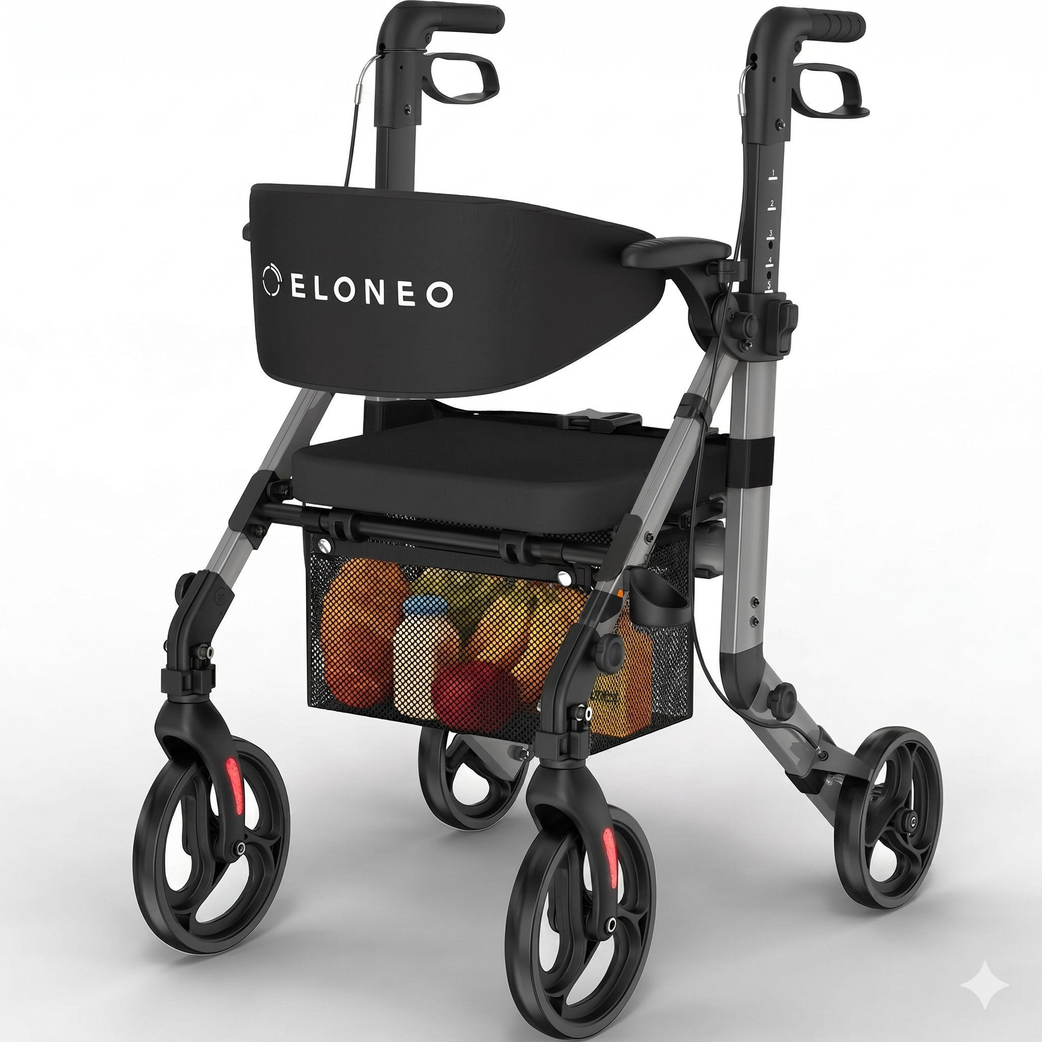 ELONEO Rollator 2in1 Rollator & Rollstuhl, Faltbar und Leicht, Outdoor-Gummireifen, mit Stiz & Netztasche