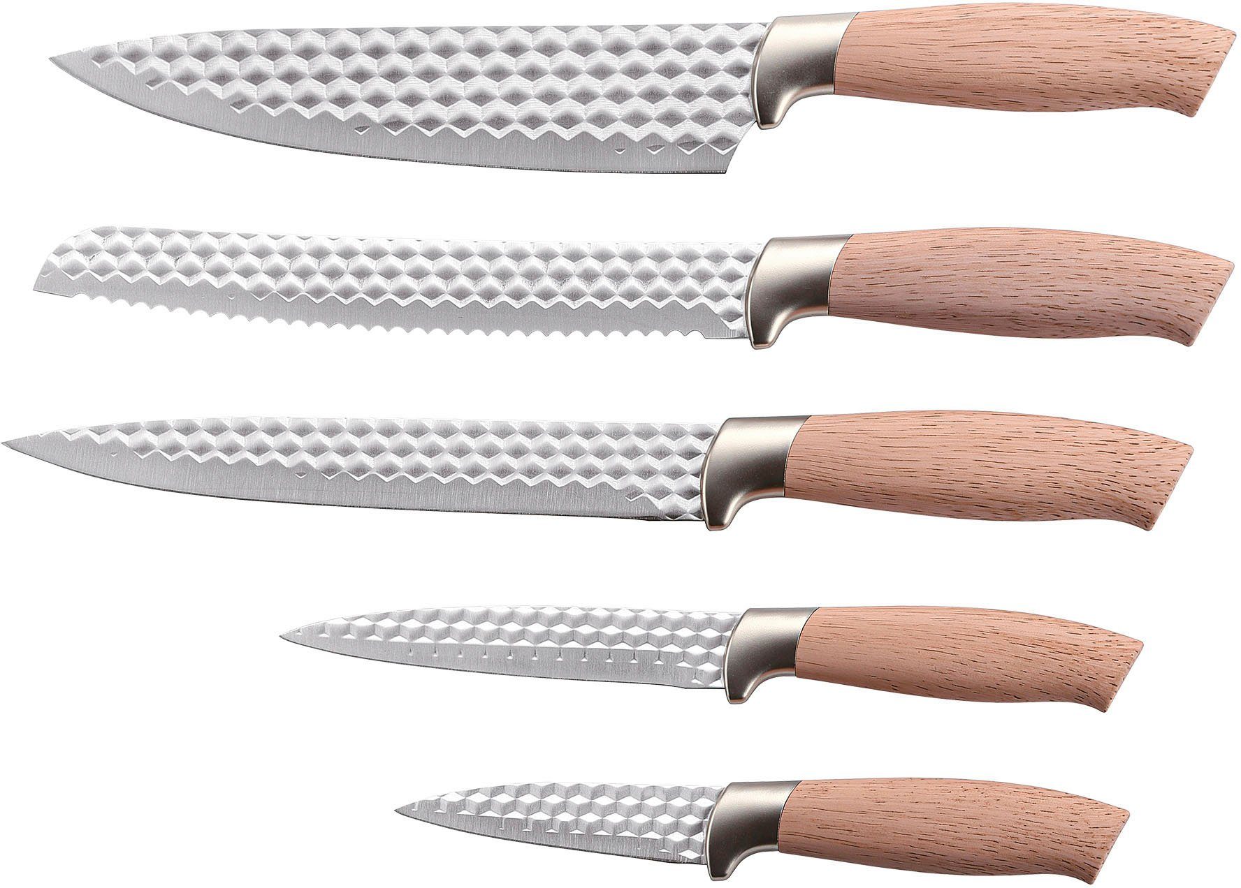 KING Messer-Set NATURELLE (Set, 5-tlg., 5 Küchenmesser), Messerklingen mit Wabenstruktur, Holz-Optik Griffe