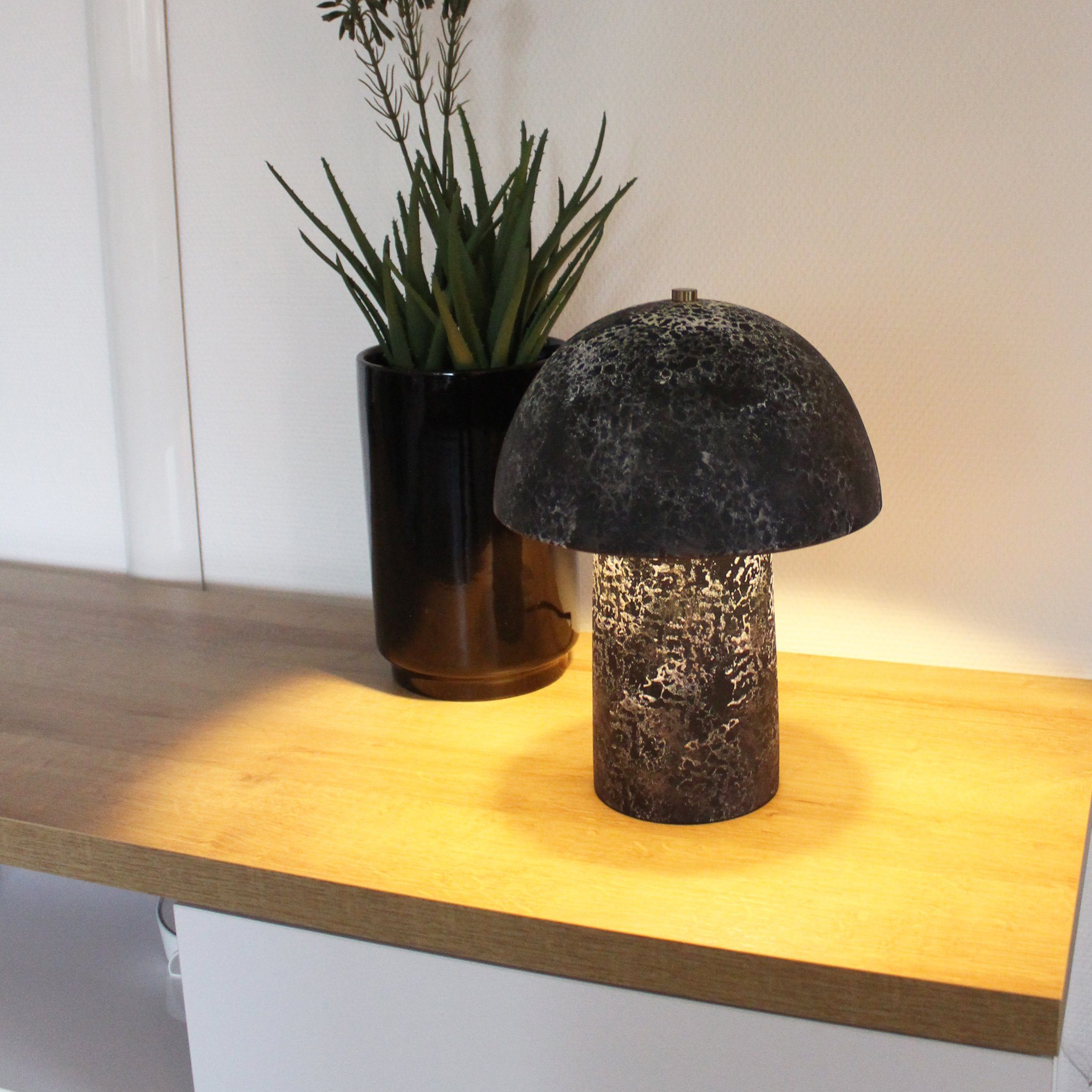 Arnusa Tischleuchte Nachttischlampe Pilz Keramik Steinoptik 23x30 cm, ohne günstig online kaufen