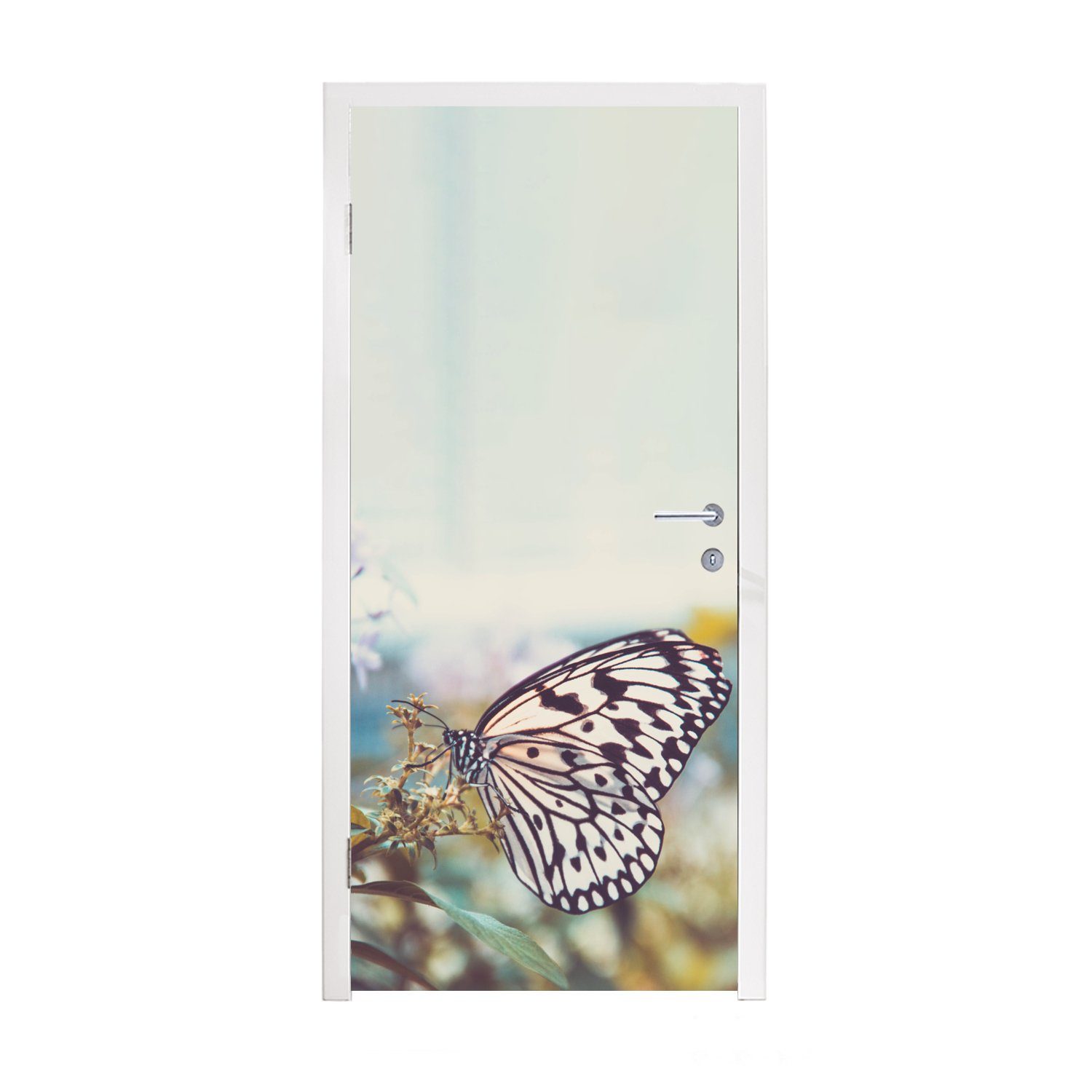 (1 MuchoWow - Matt, - St), Frühling, Fototapete für Türtapete bedruckt, Schmetterling Tür, cm Türaufkleber, Blumen 75x205