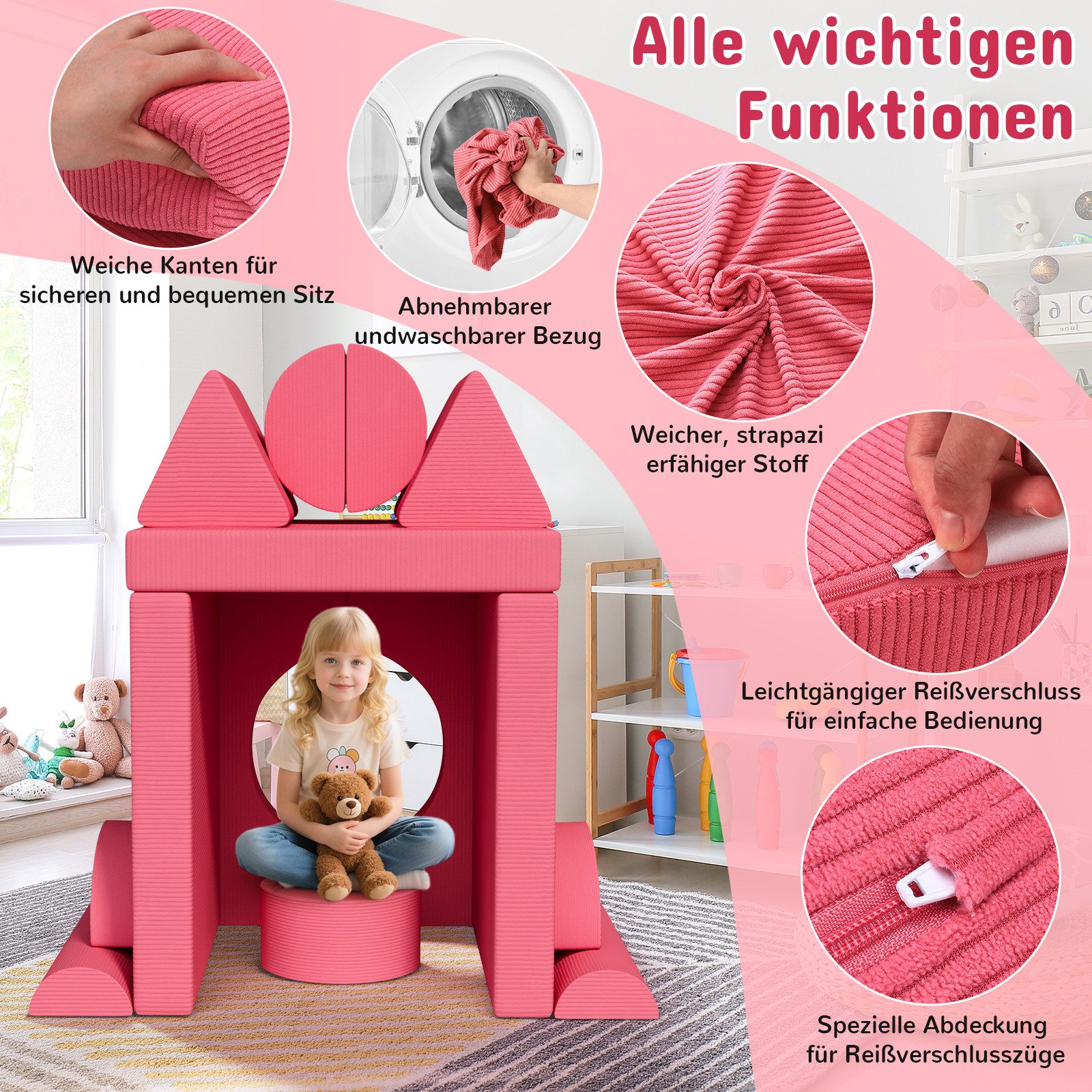 TLGREEN Kindersofa Spielsofa Cord, 15-Teiliges Modulare Kinderspielcouch, Kindersofa-Bausteine, Spielsofa für Kinder, kreatives Spielen für Kuschelecke im Kinderzimmer
