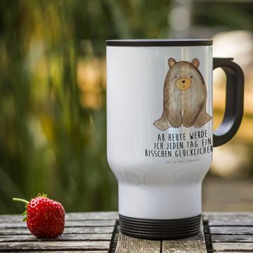 Mr. & Mrs. Panda Thermobecher Bär sitzend - Weiß - Geschenk, Teddybär, Kaffeetasse zum Mitnehmen, S, Edelstahl, Einzigartige Motive