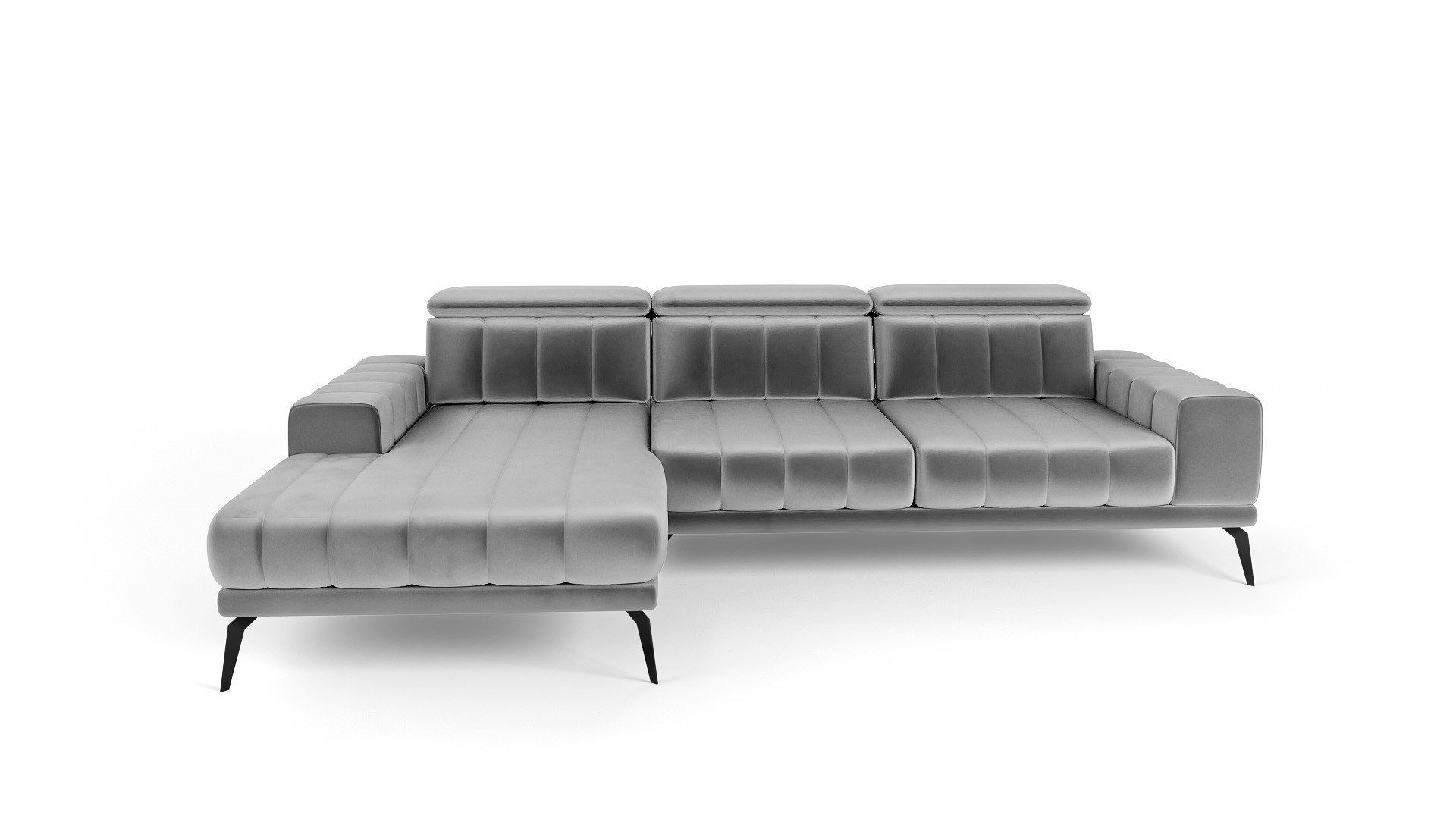 Siblo Ecksofa Ein stilvolles Ecksofa Salvio für ein modernes Wohnzimmer - modernes Ecksofa - verstellbare Kopfstützen - Metallfüße - 278 x 184 x 98 cm - viele Farben Grau