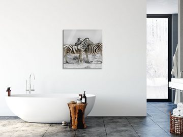 Pixxprint Glasbild Zebras in der Savanne, Zebras in der Savanne (1 St), Glasbild aus Echtglas, inkl. Aufhängungen und Abstandshalter