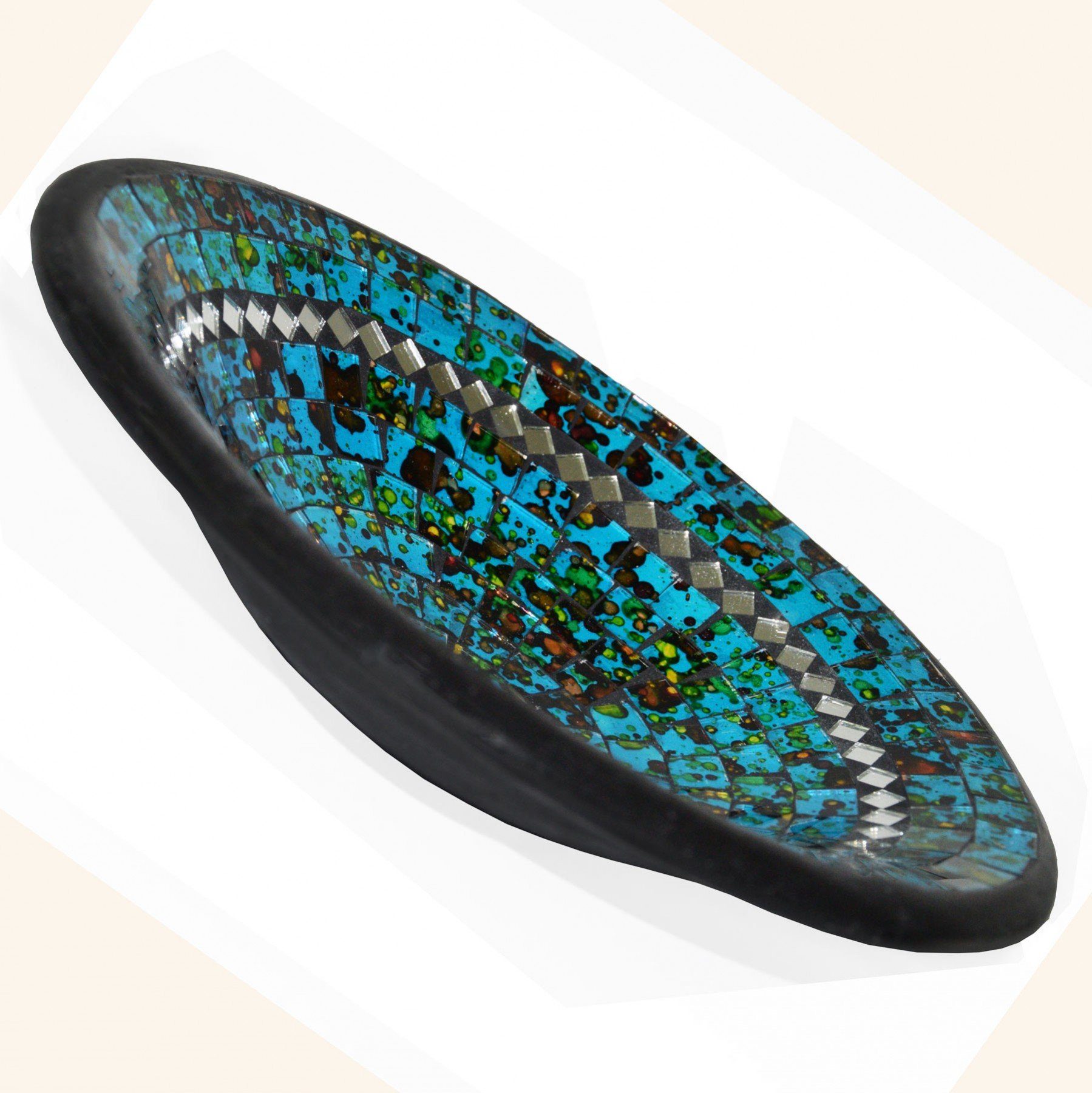 Blau (1-tlg) Mosaikschale XL rund Dekoschale SIMANDRA Spiegel mit