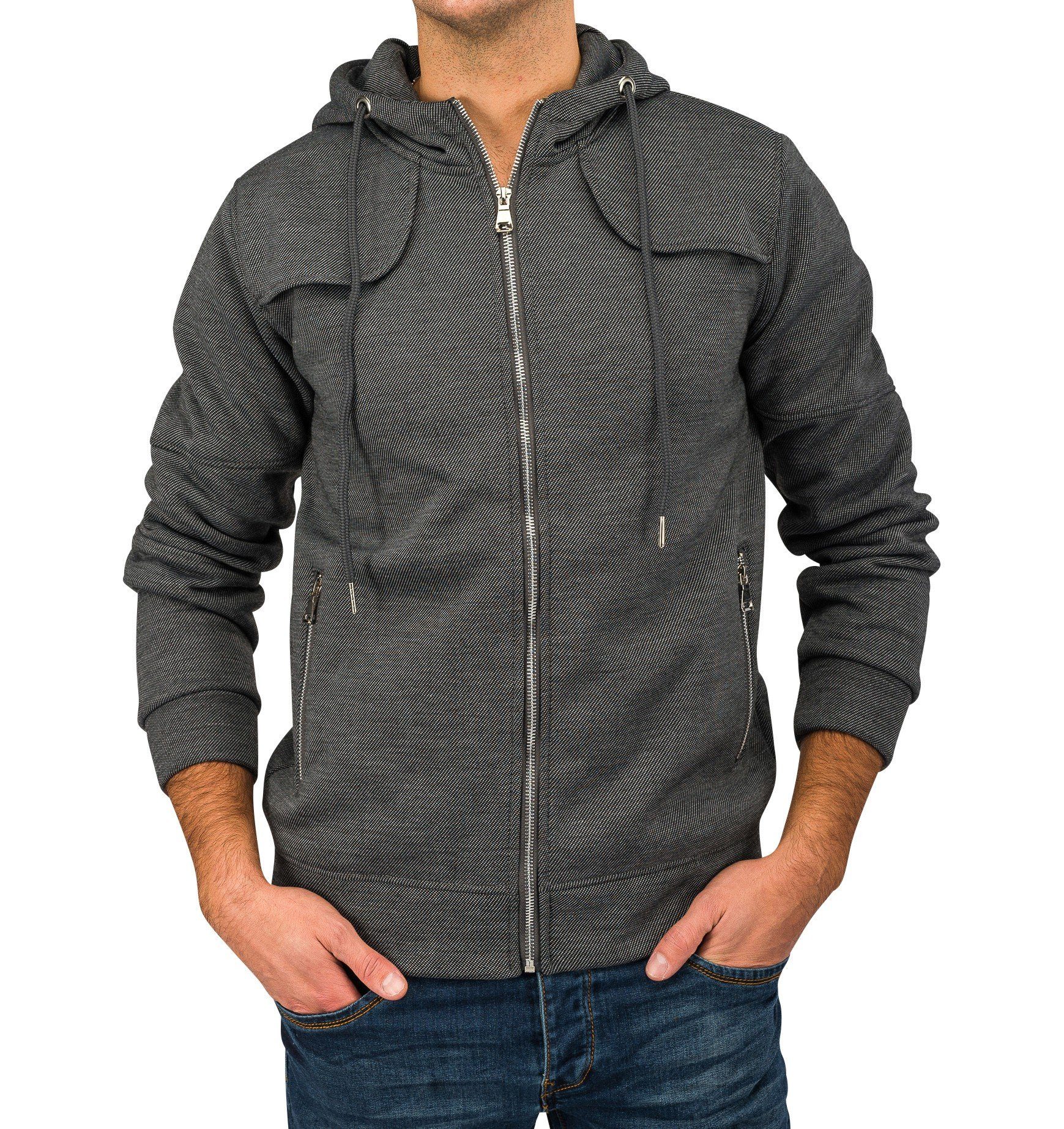 Egomaxx Hoodie Sweat Jacke Kapuzenjacke Zip Hoodie (1-tlg) 1641 in Grau