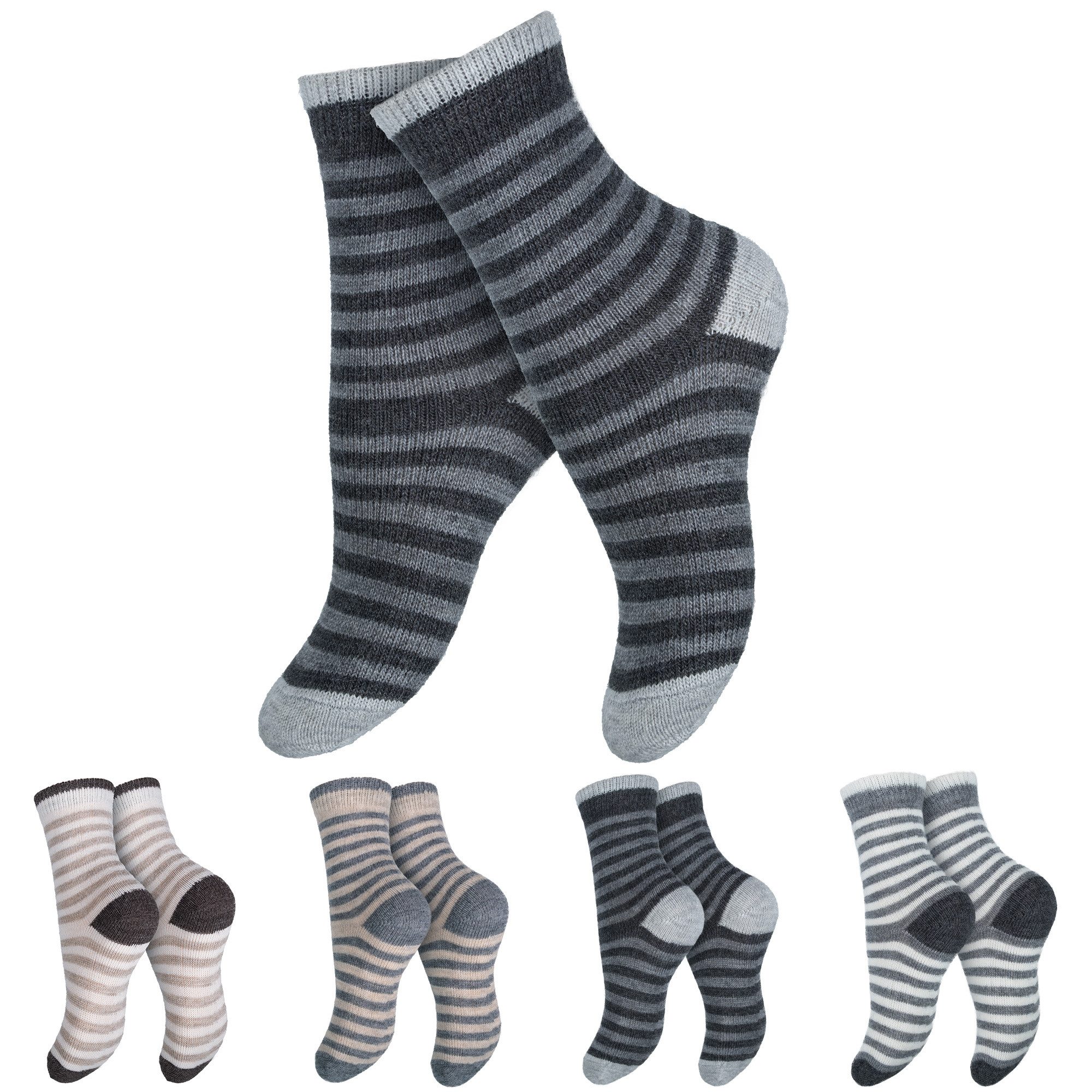 Black Snake Thermosocken Kinder Wollsocken mit Alpakawolle in Ringeloptik für Jungen & Mädchen (Socken-Set, 4-Paar) Vorgewaschene Qualität bleibt formstabil und filzt beim Waschen nicht