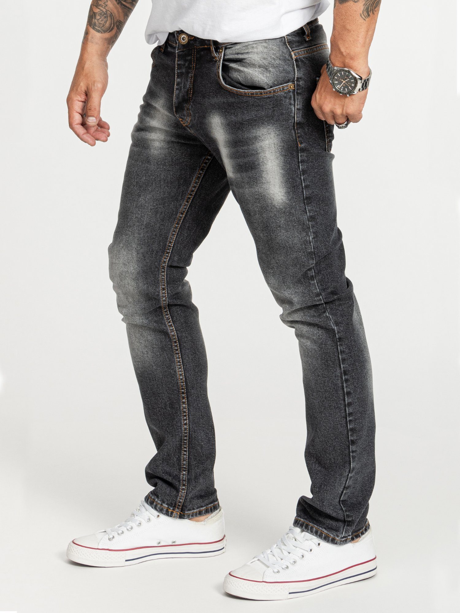 Rock Creek Regular-fit-Jeans Herren Jeans Stonewashed Dunkelgrau RC-2404 günstig online kaufen