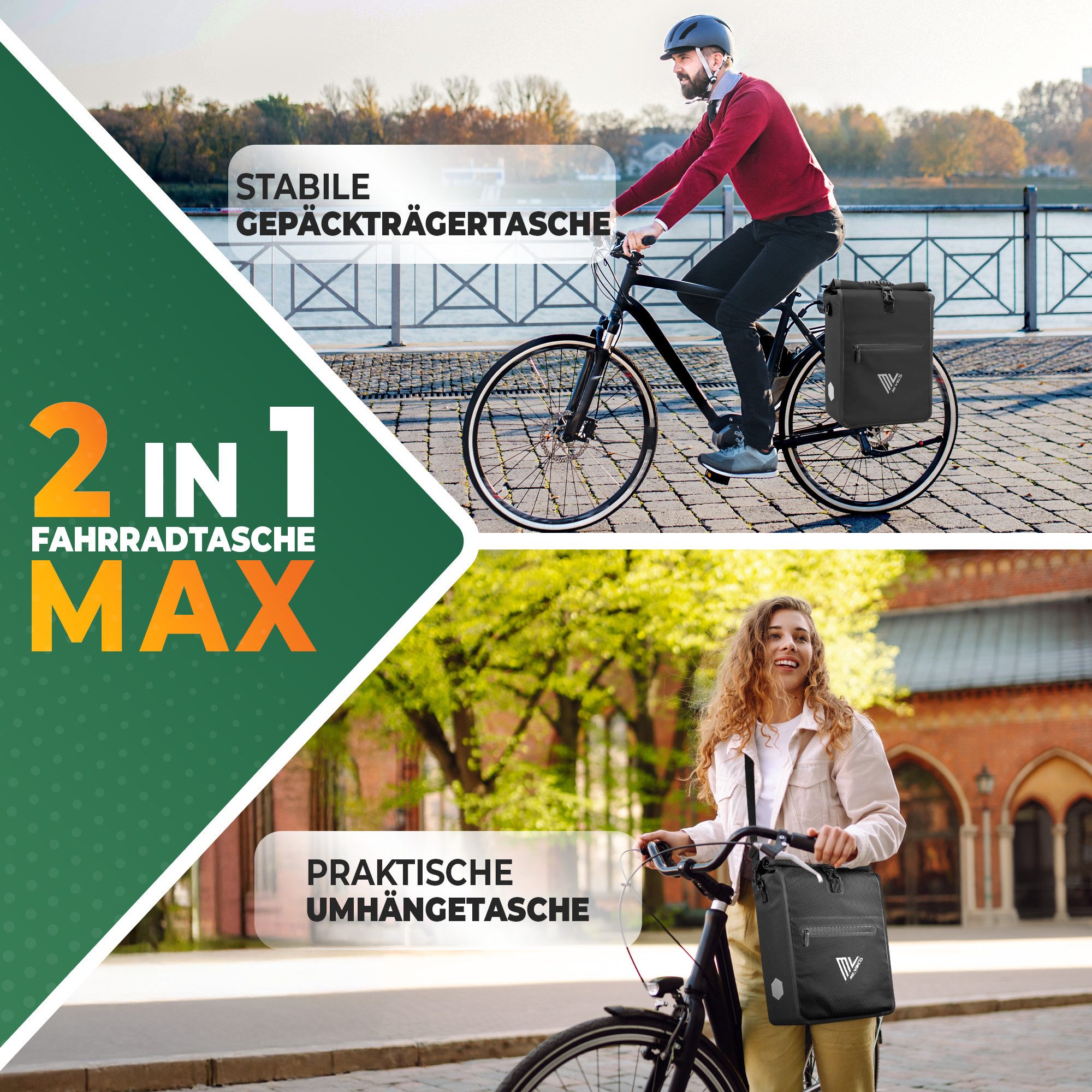MIVELO Fahrradtasche 2in1 Gepäckträgertasche für Fahrrad wasserdicht, 25 Liter Volumen