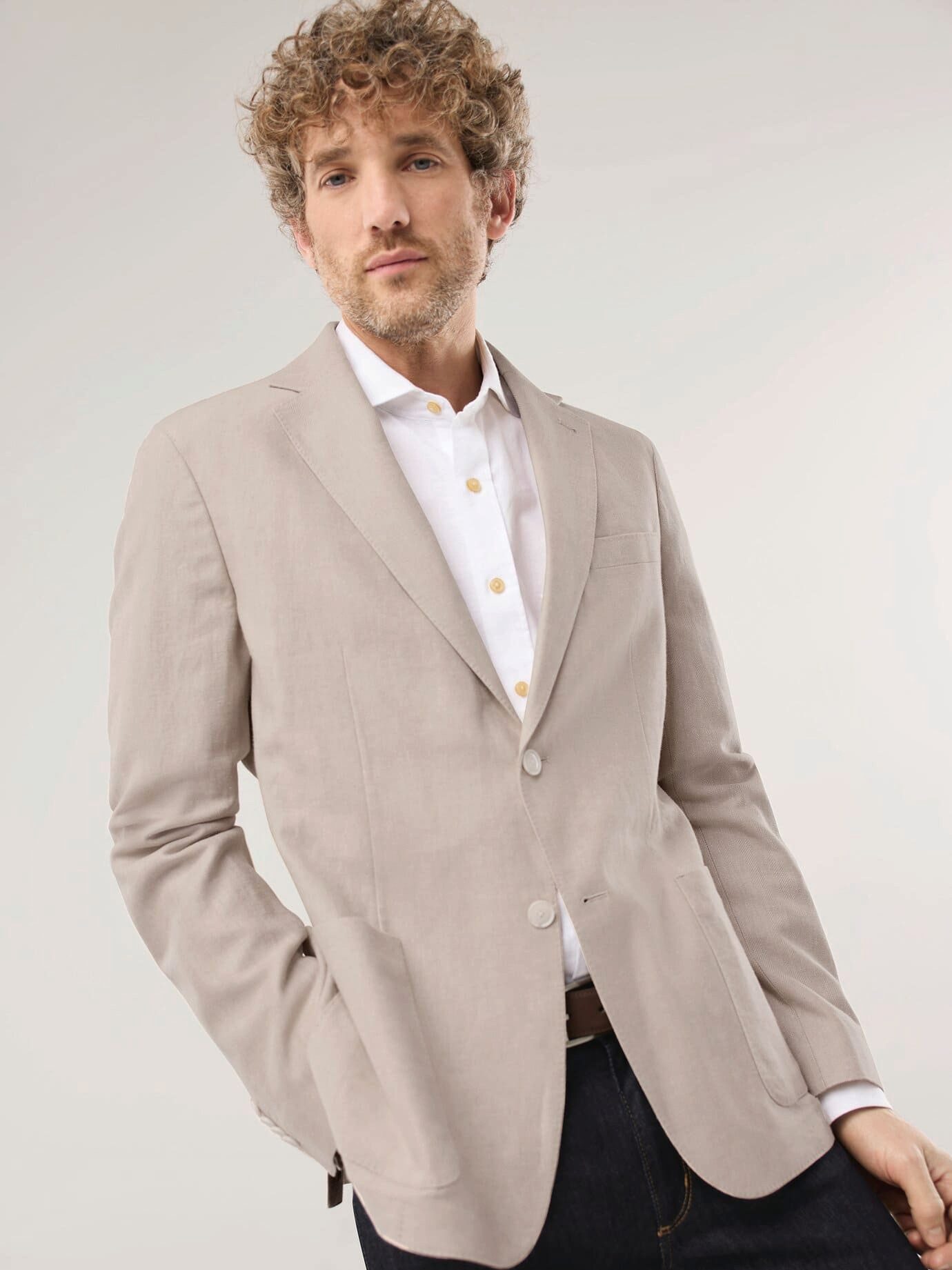 Walbusch Leinensakko Herren Leinensakko Regular Fit Leinen Viskose Fischgrat Knitterarm, halbgefüttert und atmungsaktiv, Kurzgröße 25