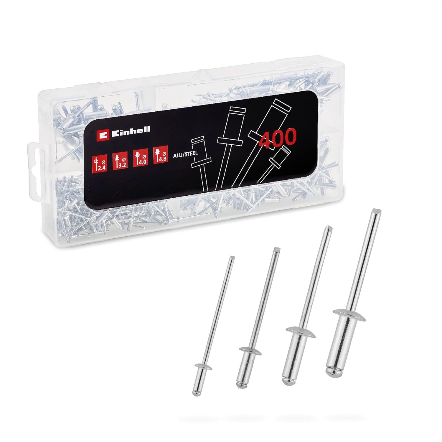 Einhell Kombizange, 400-tlg., Universalbox 400 Blindnieten (4 Größen sortiert, Aluminium/Stahl, korr