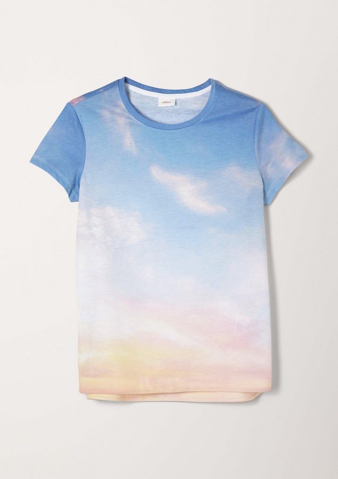 s.Oliver Kurzarmshirt T-Shirt mit Wolken-Motiv