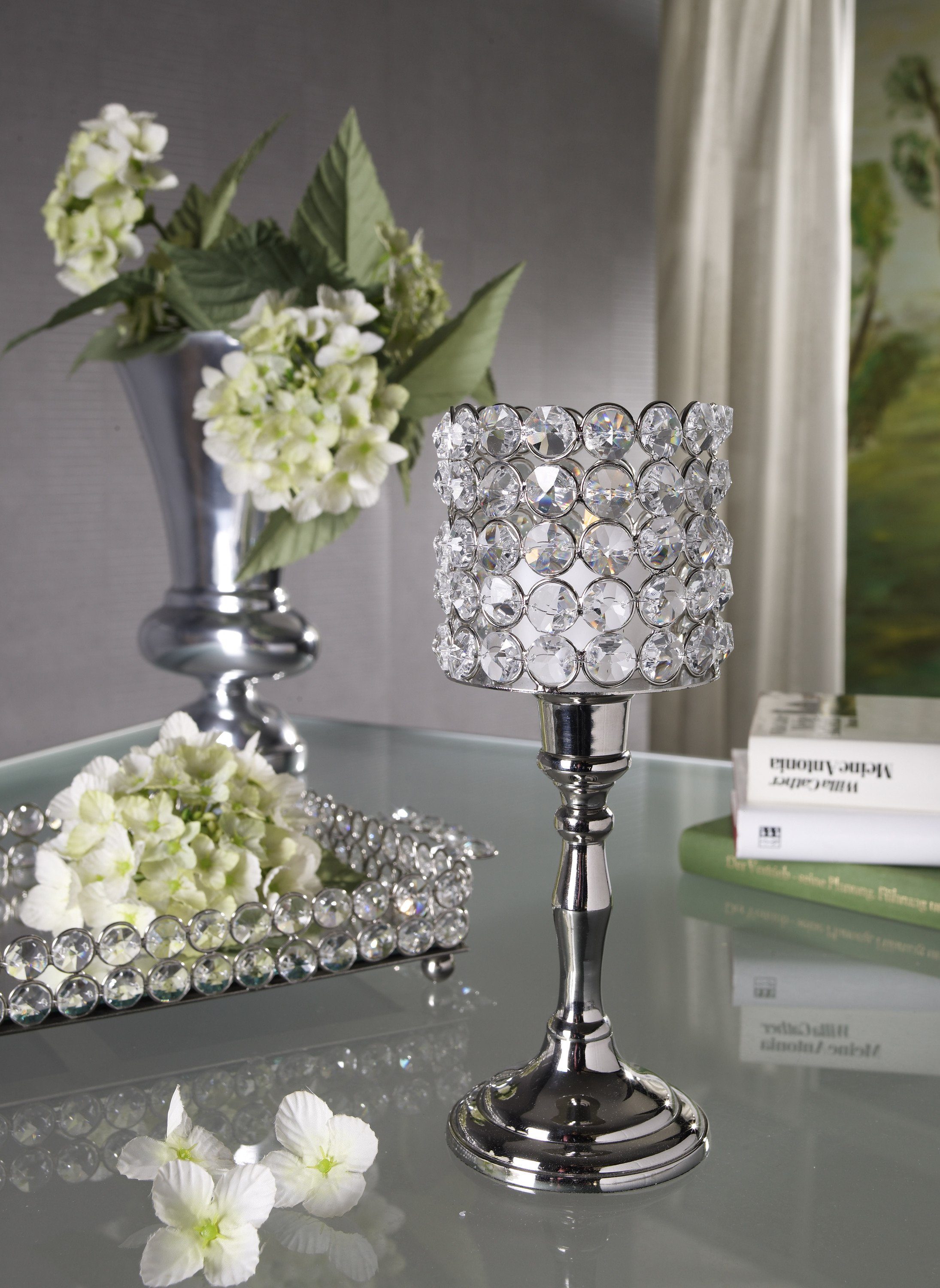 ARTRA Tischkerzenhalter Kristall Kerzenständer "Louise" (Größe: M) Teelichthalter silber (1 St)