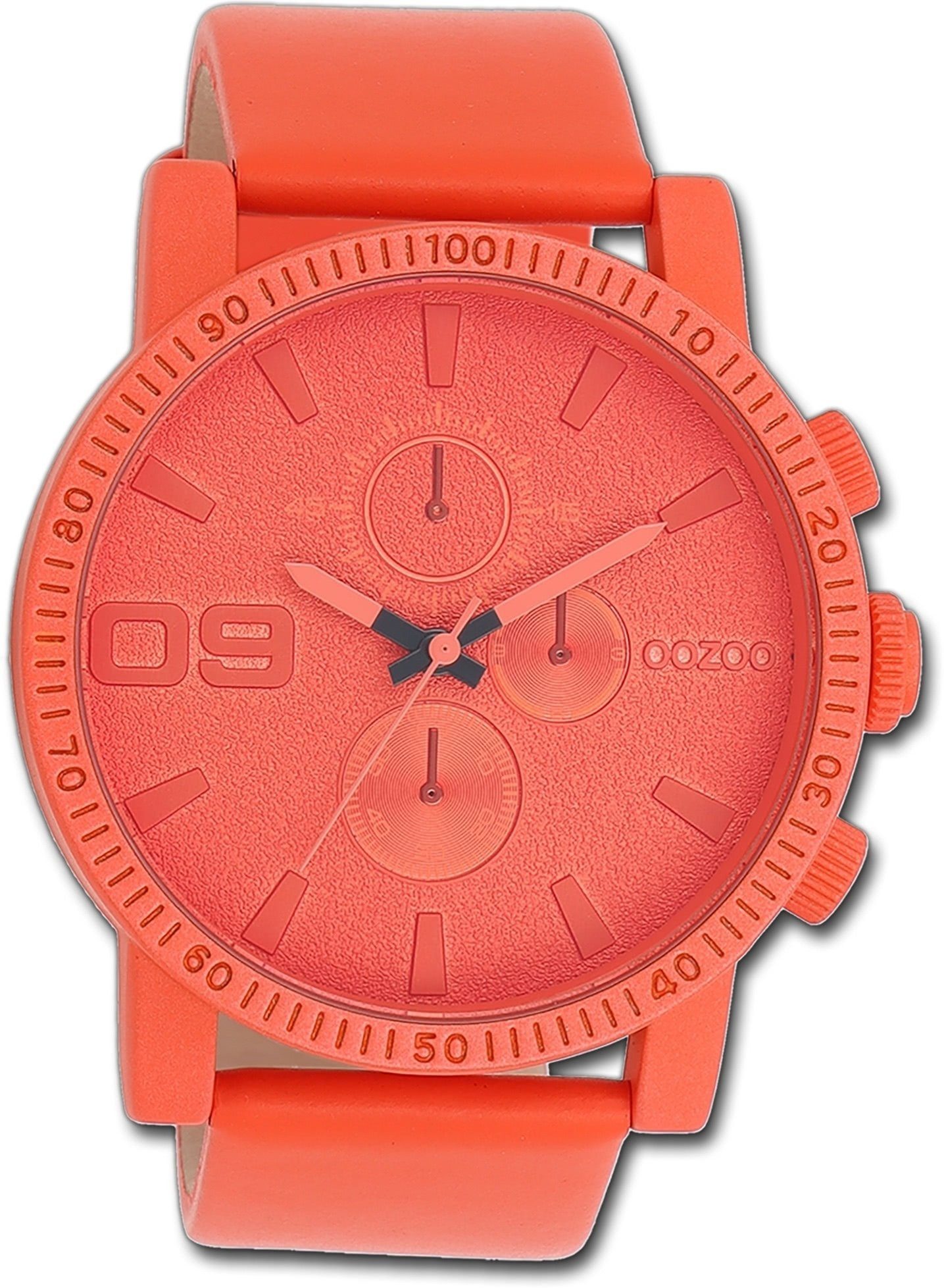 Damen, orange, Armbanduhr (48mm) groß rundes Oozoo Unisex OOZOO Herrenuhr Quarzuhr rot, Gehäuse, Lederarmband Timepieces,