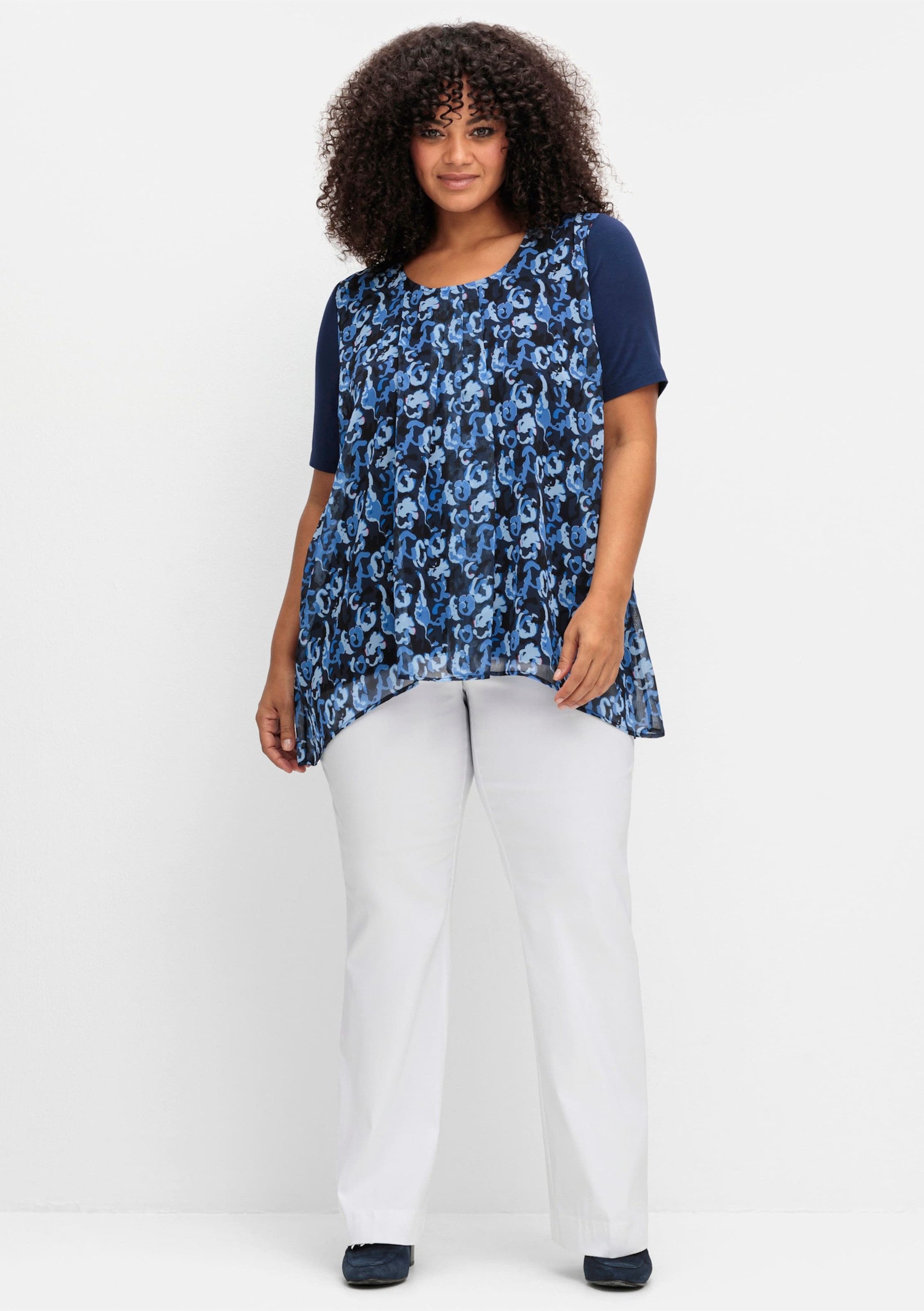 Sheego T-Shirt Blusenshirt Kurzarm aus Jersey und Chiffon