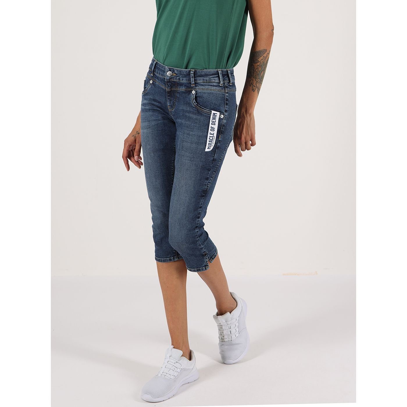 Mija Umstandshose Capri Denim - Bequeme Schwangerschaftshose Mit Kordelzug