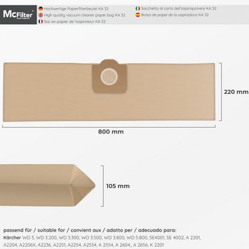 McFilter Staubsaugerbeutel (10 Stück) + 1 Filter, passend für Kärcher Nass- Trockensauger WD3.800 WD 3.800 M Ecologic, 11 St., Alternative für 6.959-130.0 (Beutel), 6.414-552.0 (Patronenfilter)