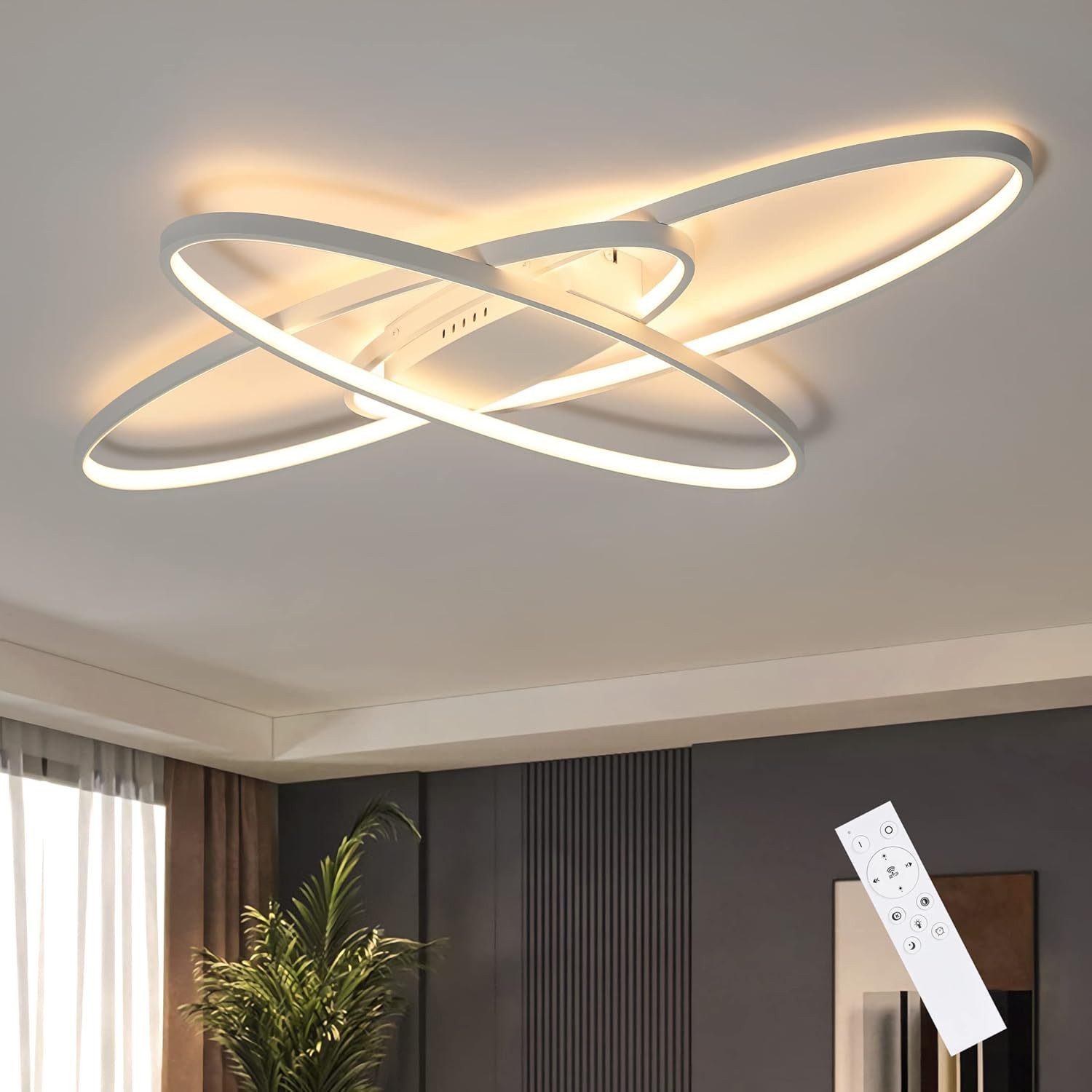 ZMH LED Deckenleuchte Wohnzimmer Dimmbar mit Fernbedienung Deckenlampe Modern Flur, Augenschutz, LED fest integriert, 3000-6500K, 75W Innen Schlafzimmerlampe