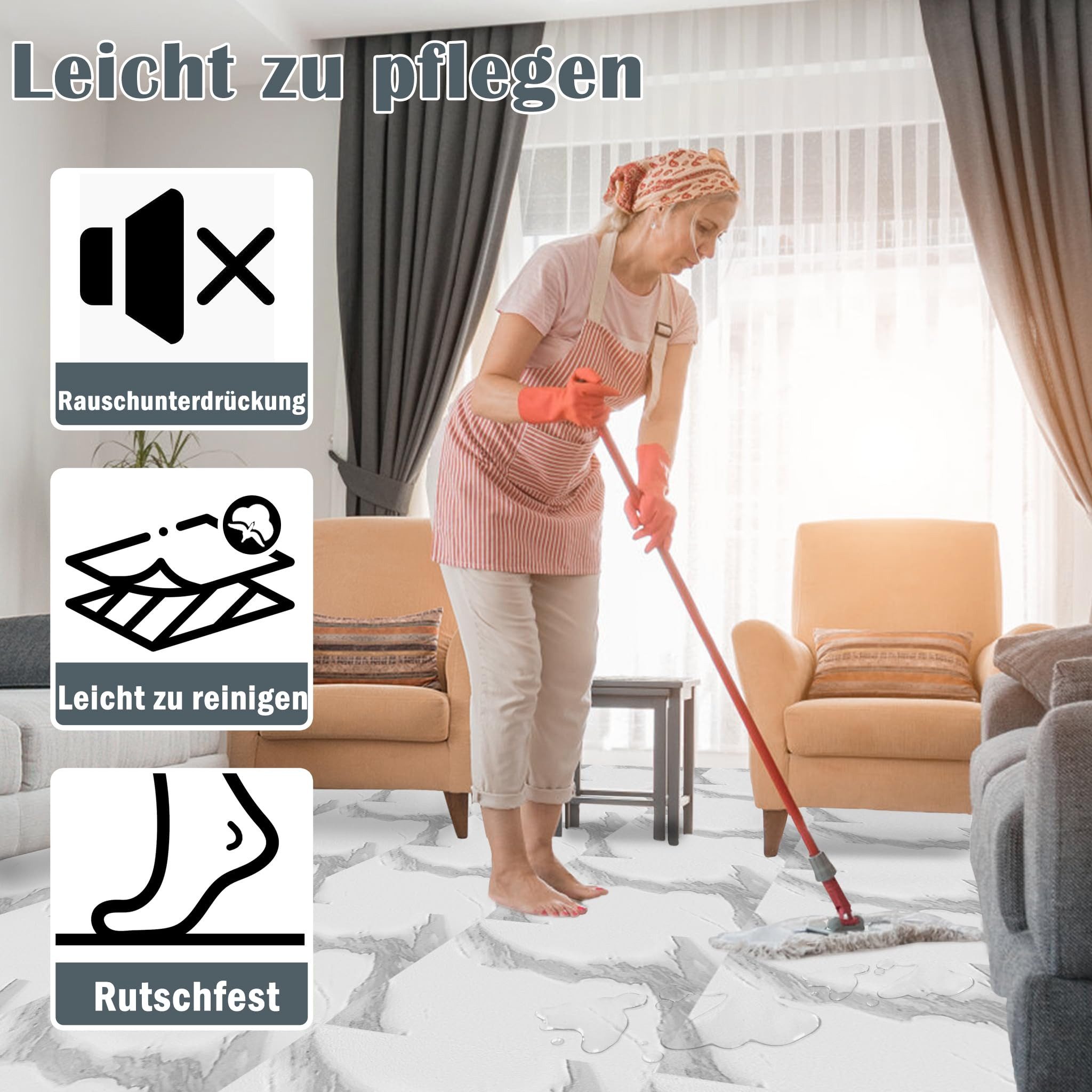 FIVMEN Vinylboden PVC Bodenbelag Selbstklebend Vinylboden Bodenfliesen 30cm×30cm, 27 Stück, 2.51m², Fliesenaufkleber Rutschfeste Venylbodenbelag für Schlafzimmer, Küche