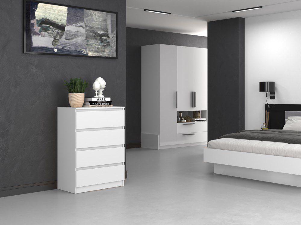 Home Collective Kommode weiß Schubladen, Schlafzimmer Flur kleiner Nachttisch, Schrank, Sideboard, Highboard, Breite 70 cm Höhe 97cm mit vier Schubladen