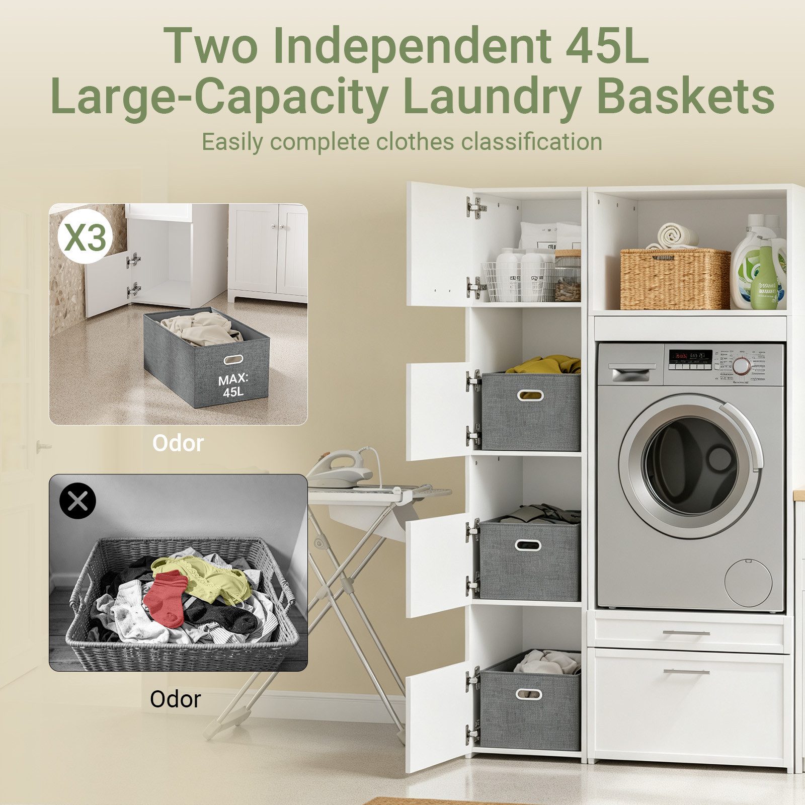 SoBuy Kleiderschrank BZR232, Hochschrank mit 4 Türen, Mehrzweckschrank Garderobenschrank (1er Set) Kleiderschrank, mit 3 offenen Fächern und 3 Stoffboxen für Wa – Bild 2 von 5
