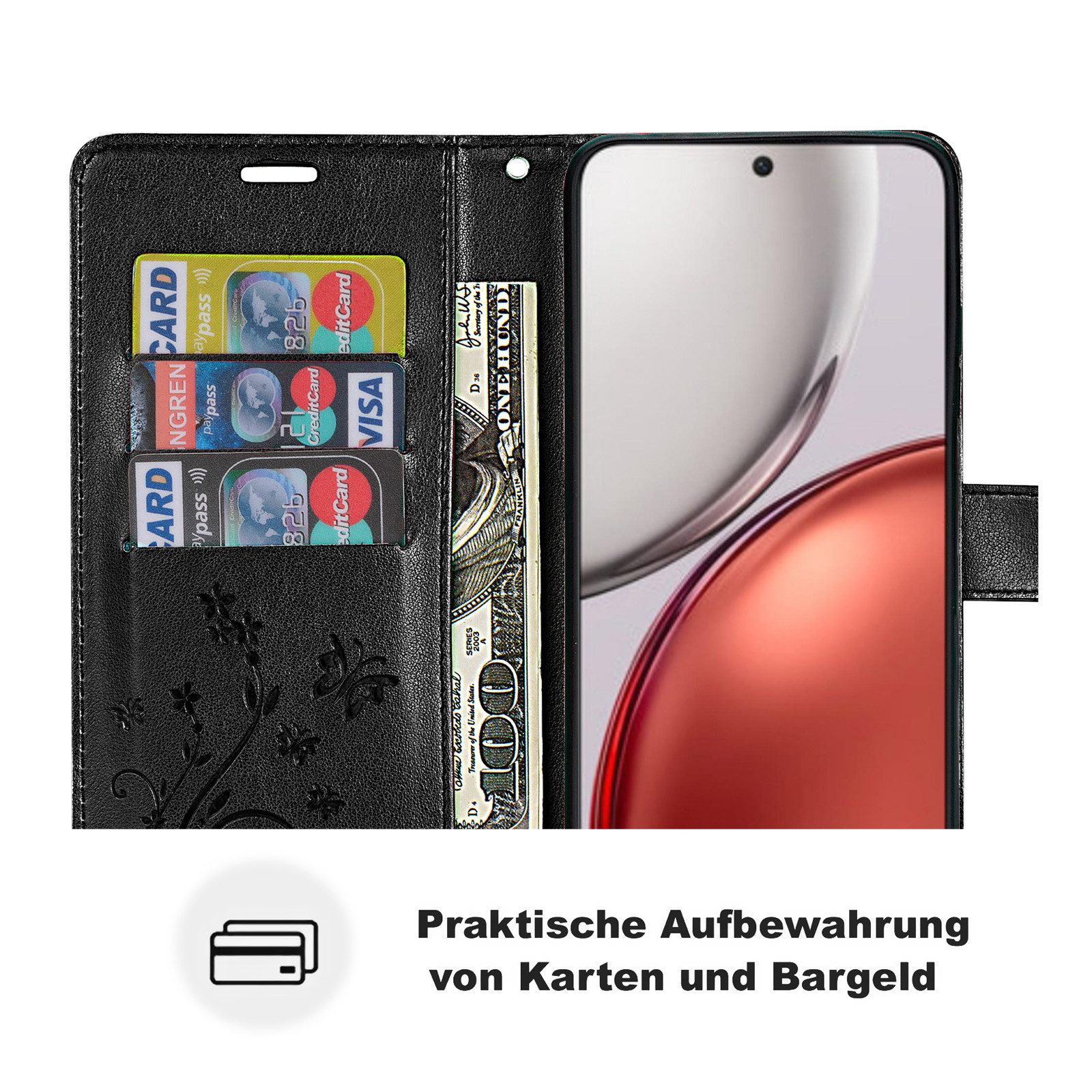 betterfon Handyhülle für Honor Magic 8 Lite Hülle Klapphülle Wallet Case Flip Cover Tasche, Klapptasche mit Magnetverschluss 3 Kartenfächer & Standfunktion – Bild 3 von 5
