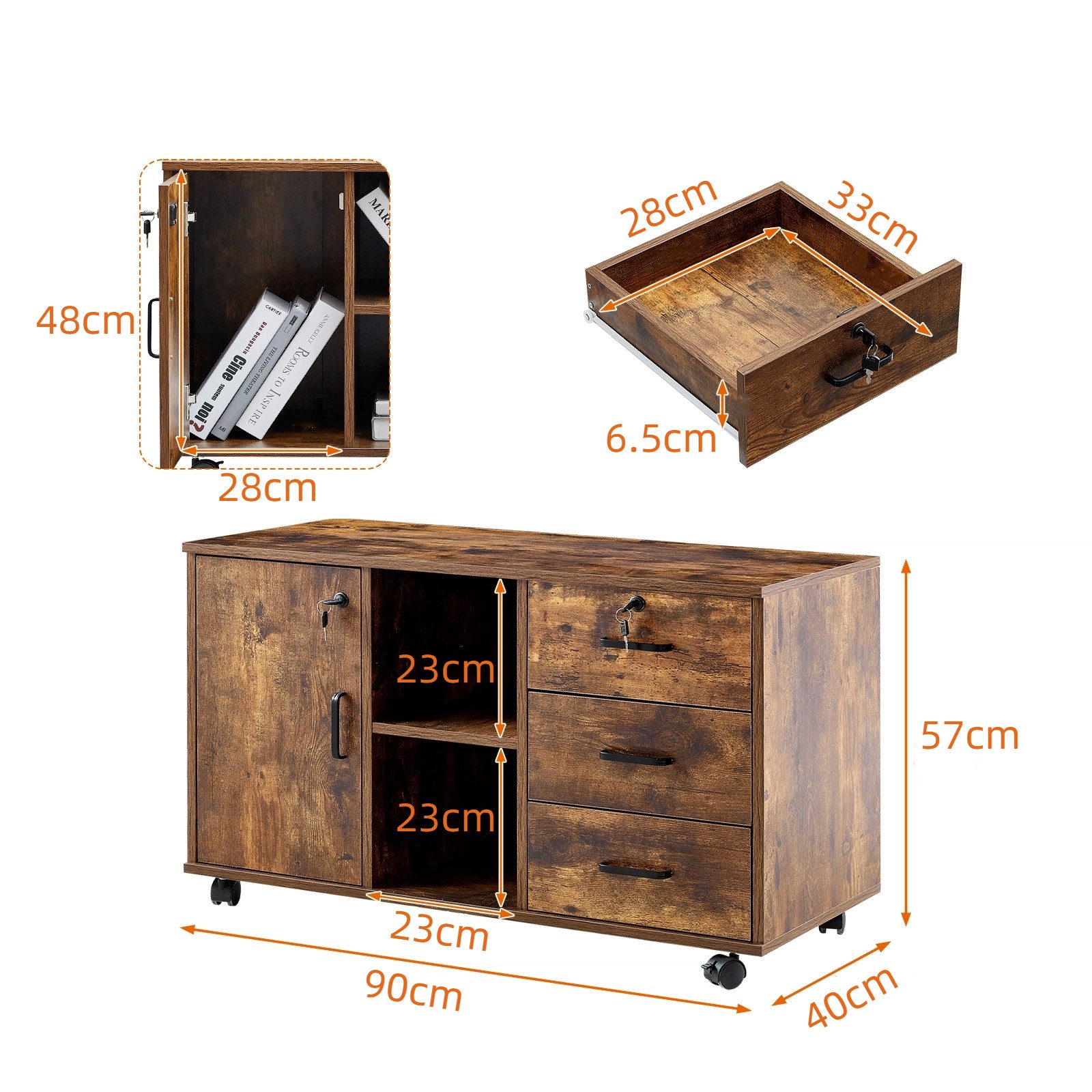 Ofcasa Aktenschrank Rollcontainer Abschließbar mit 3 günstig online kaufen