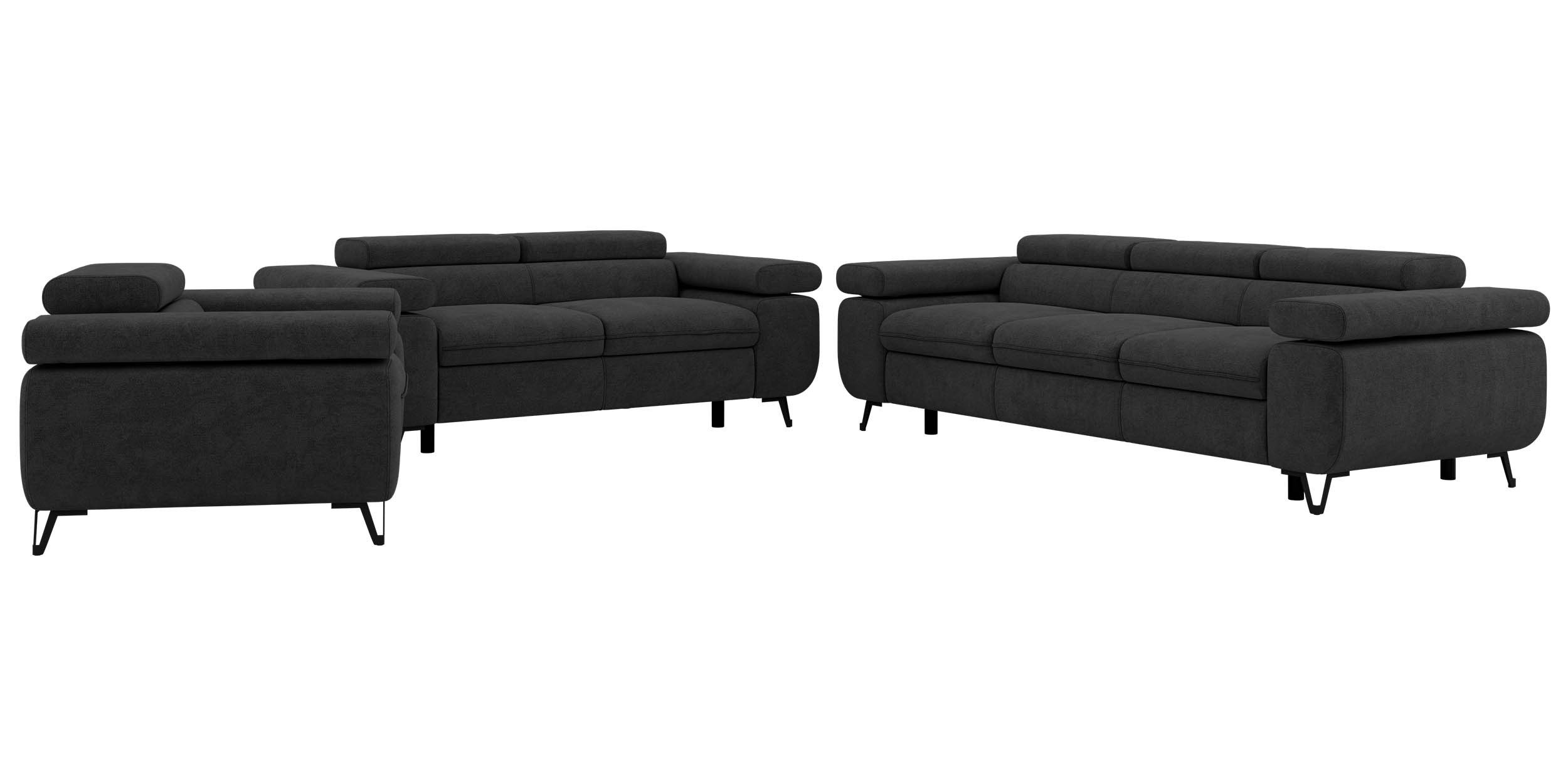 MKS MÖBEL Polstergarnitur PETER, (1+2+3, Set, modernes Sofa-Set, Couchgarnitur fürs Wohnzimmer), freistehend, verstellbare Kopfstützen und Armlehnen
