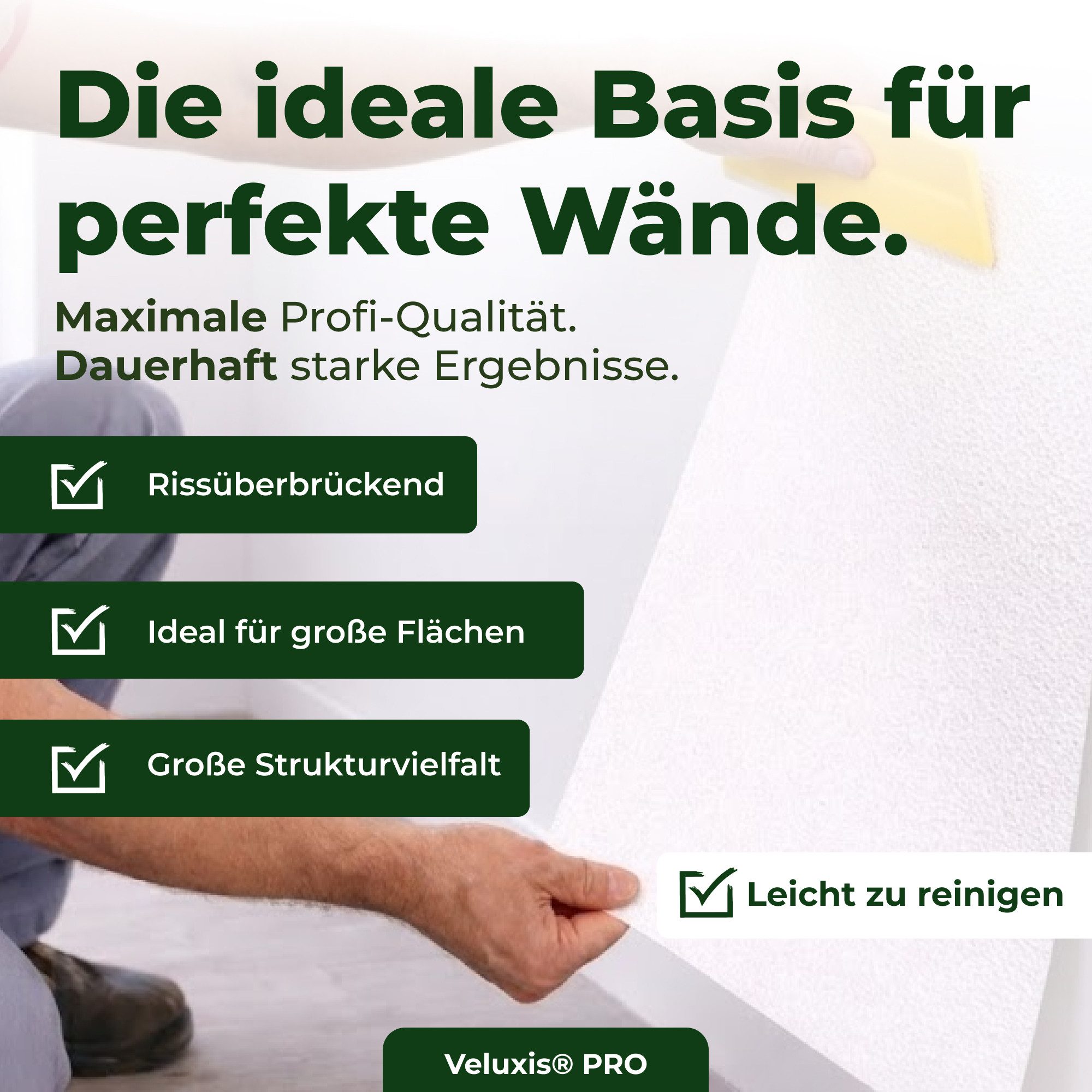 Veluxis Malervlies PRO Vliestapete, Top Preis-Leistungs-Verhältnis, rissüberbrückend, Made in Germany