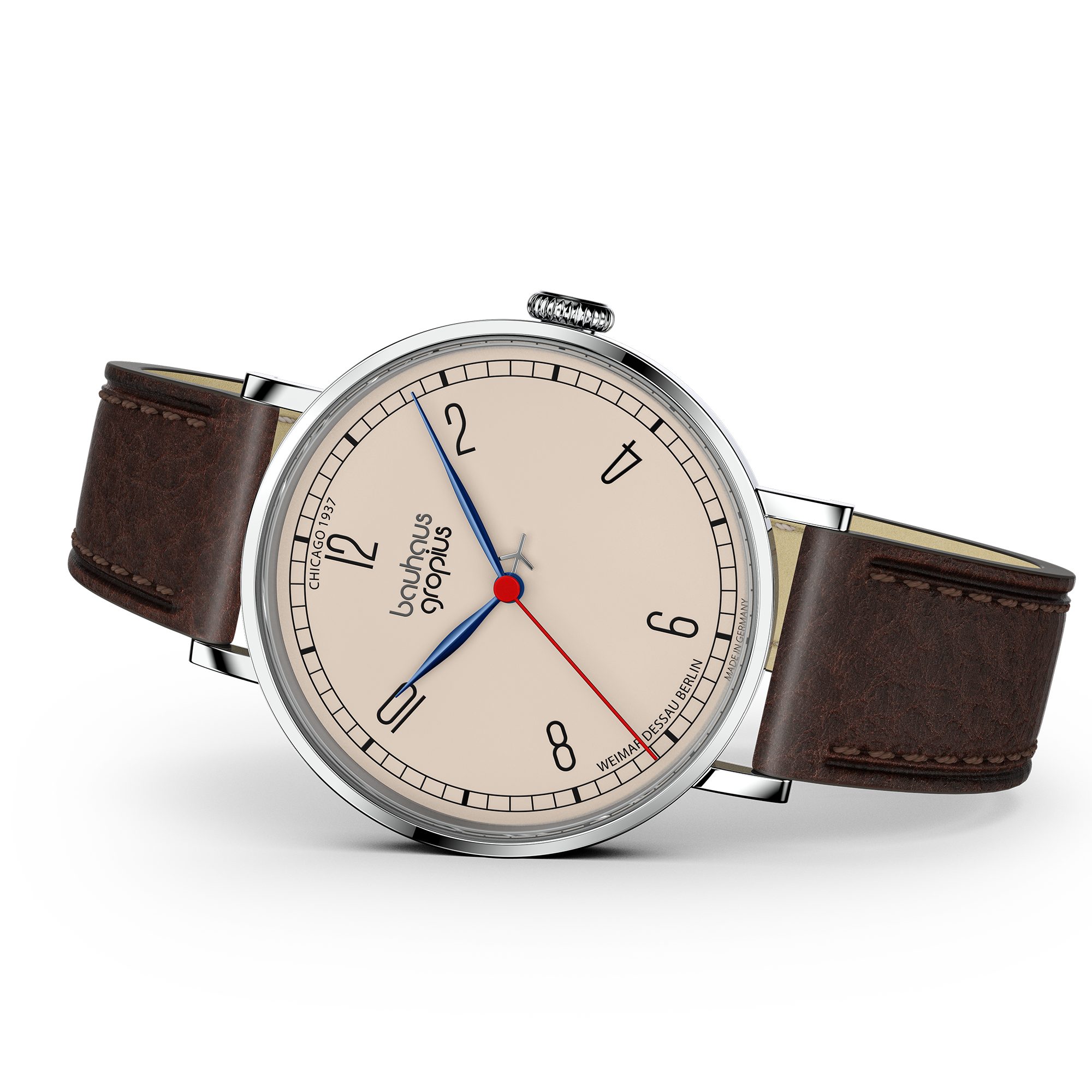 Walter Gropius Quarzuhr Made in Germany, Saphirglas, New Bauhaus Chicago 1937 LE - WGN 001-01Z, Limited Edition, Lederband mit Easy-Release System, Edelstahlgehäuse