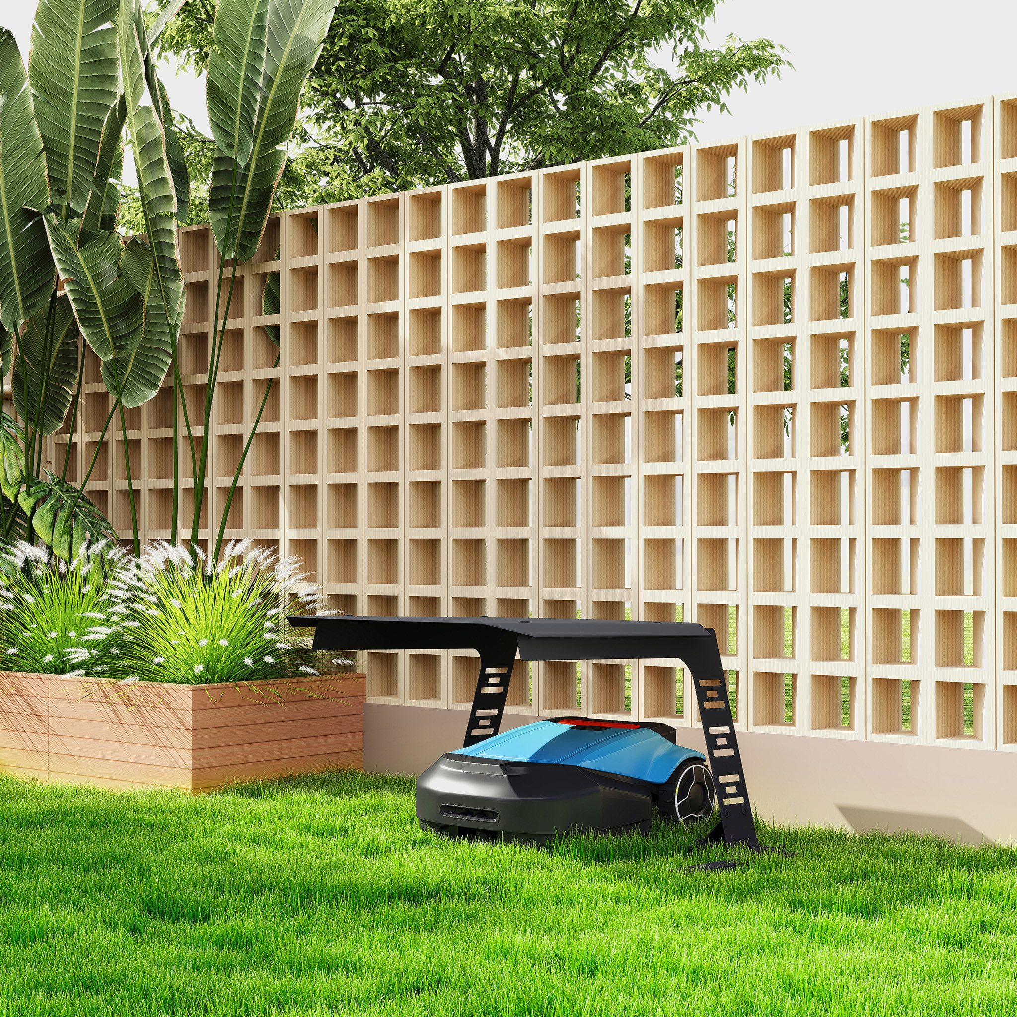 FIVMEN Mähroboter-Garage Mährobotergarage Schutzüberdachung für Rasenroboter Garage UV-Schutz, Dach Carport für Rasenmäher Garten, Überdachung Witterungsbeständig