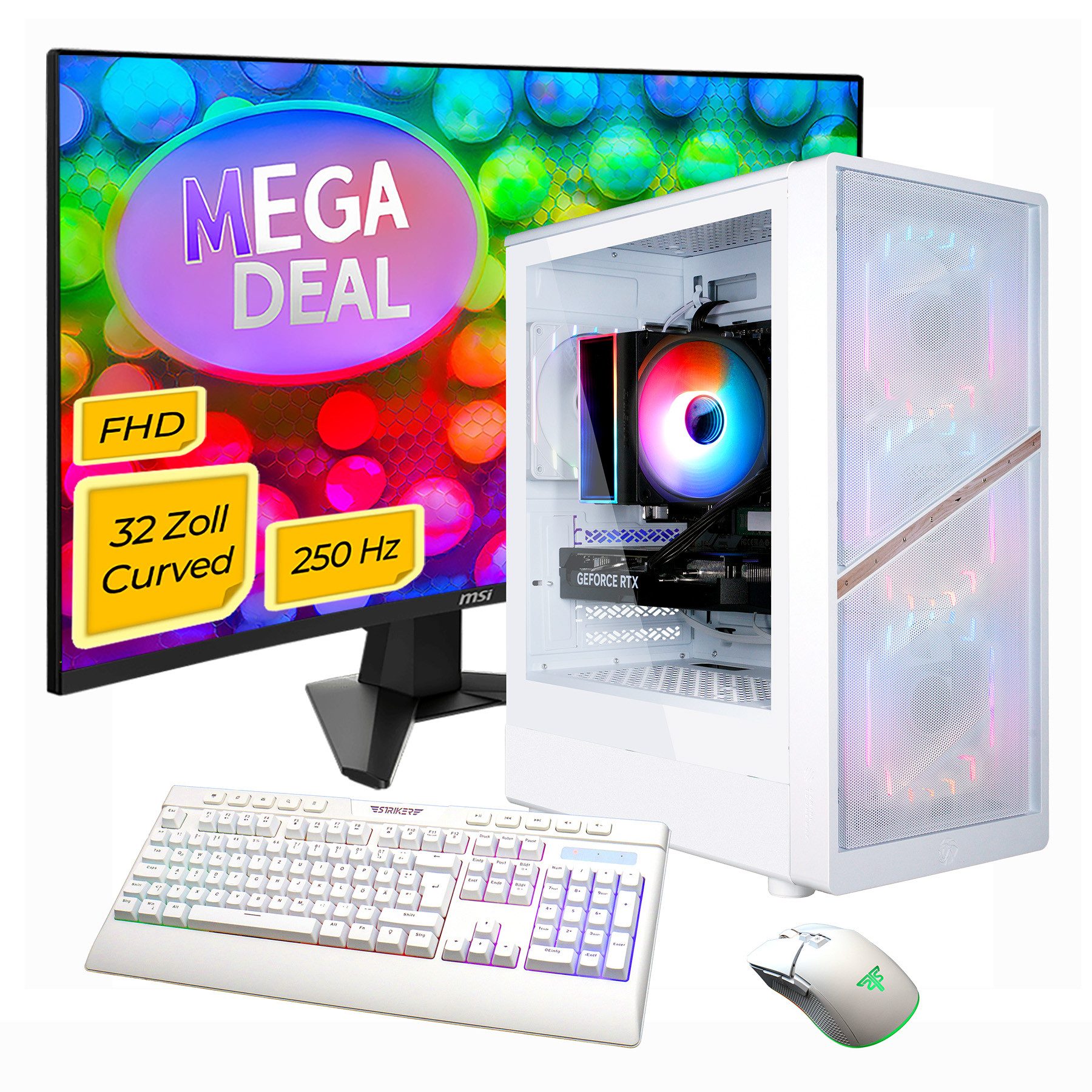 GAMEMAX MegaDeal AERIS MW 2776 AMD Ryzen 7 5700X 16GB 480GB SSD RTX 5060 Gaming-PC-Komplettsystem (32", AMD Ryzen 7 5700X, RTX 5060, 16 GB RAM, 480 GB SSD, Windows 11 + MSI MAG 32C6X Curved Monitor 80cm (32)