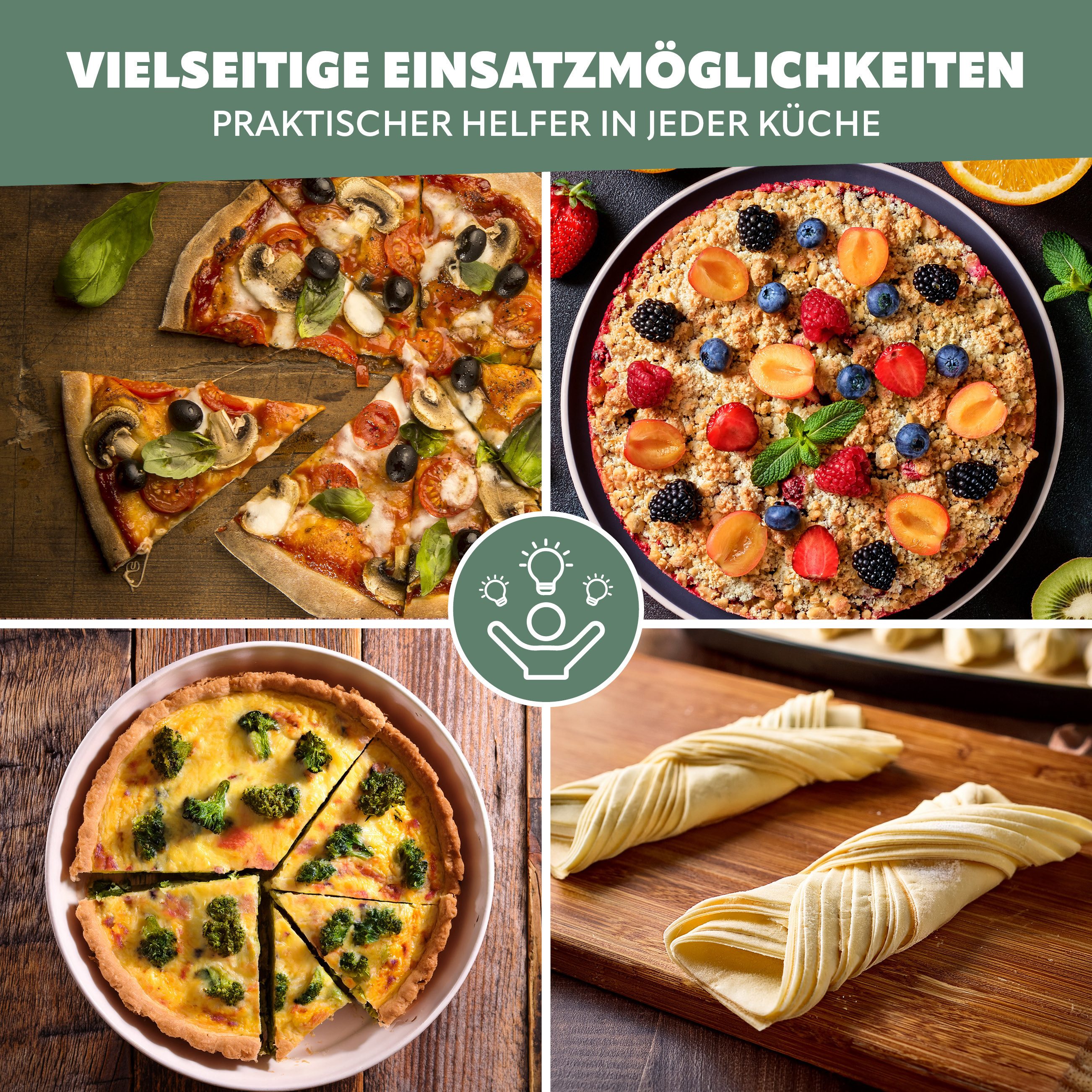 bremermann Pizzaschneider Pizzaschneider, Wiegemesser mit Holzgriff, Pizzamesser, inkl. Loch zum Aufhängen