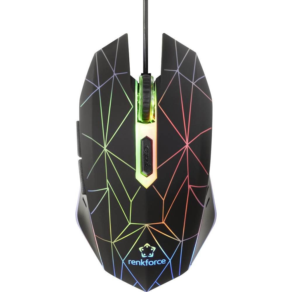 Renkforce Ergonomische kabelgebundene USB-Gaming-Maus RF-4746664 Mäuse (Beleuchtet)