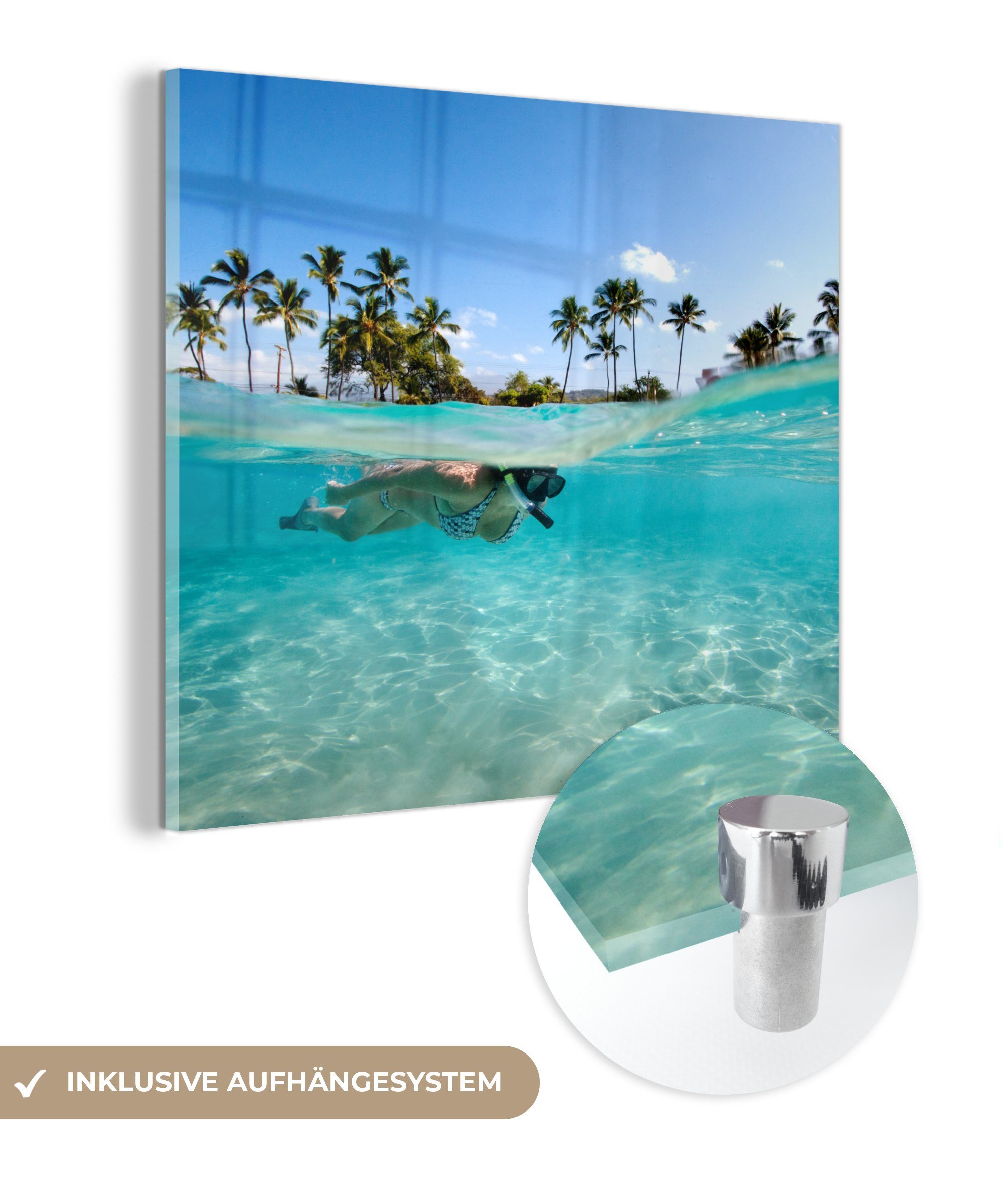 MuchoWow Acrylglasbild Meer - Schnorcheln - Hawaii, (1 St), Glasbilder - Bilder auf Glas Wandbild - Foto auf Glas - Wanddekoration