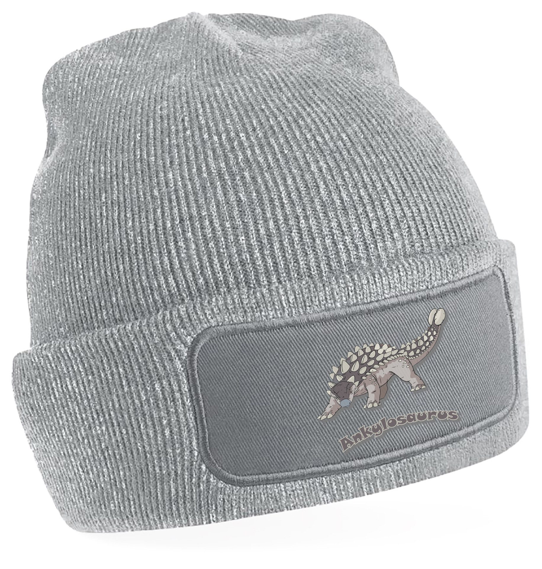 Strickmütze für kalte Tage - Beanie mit Umschlag und Ankylosaurus Print