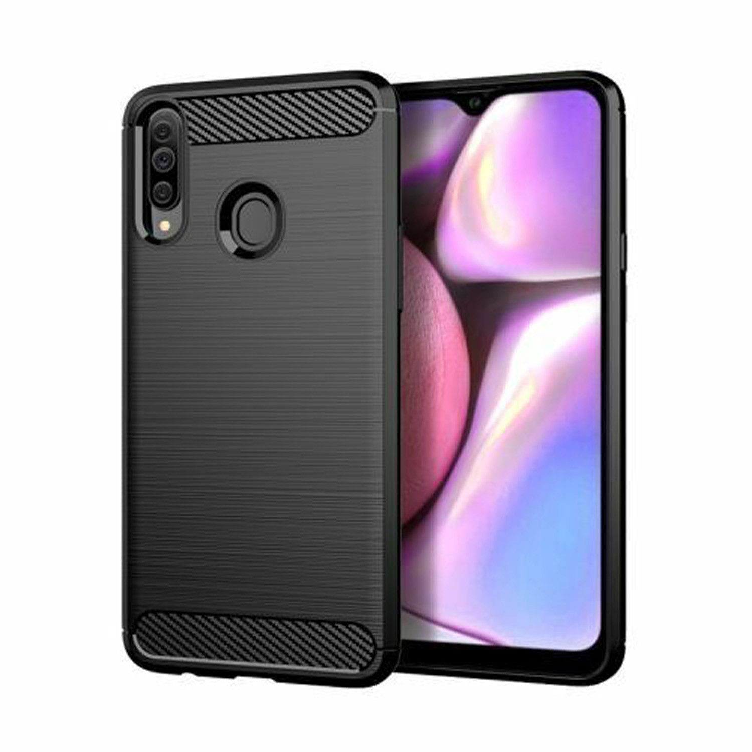 betterfon Handyhülle Carbon Hülle für Samsung Galaxy A20s Backcover TPU Silikon Schwarz, Carbon-Look – stoßfestes Case mit Air-Cushion & Metall-Optik
