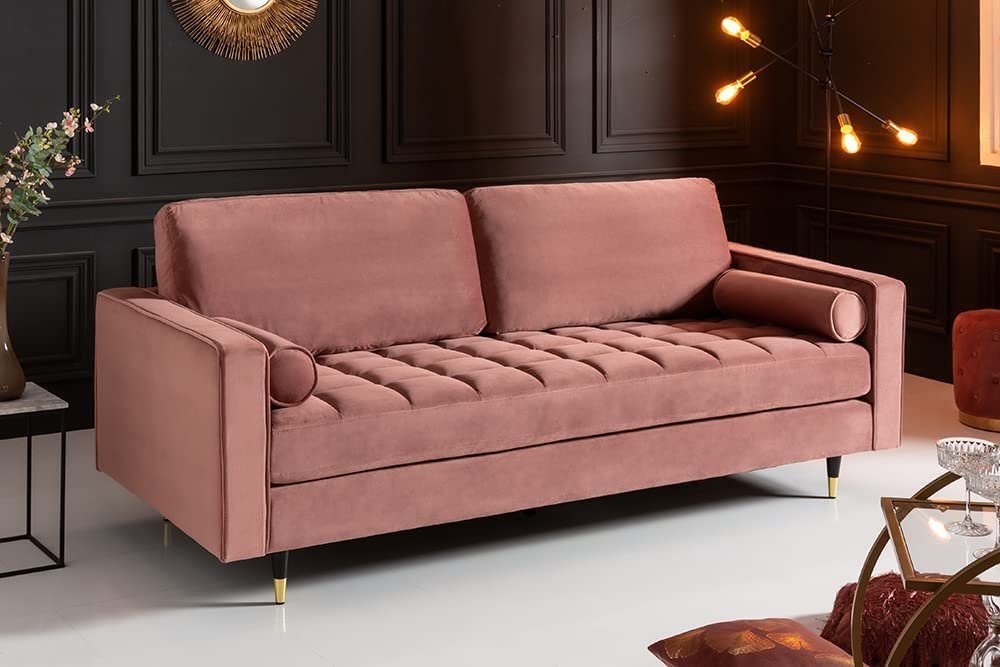 3er Sofa LebensWohnArt Modernes Federkern alt-rosa Samt Sofa COMFORT 220cm