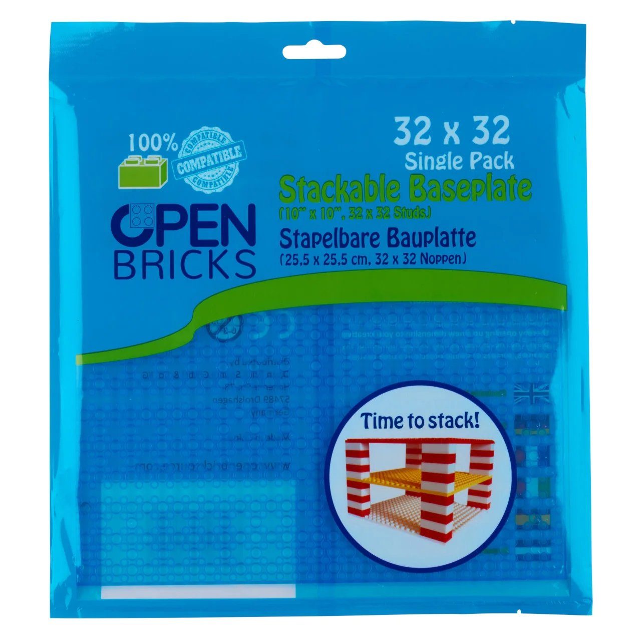 Open Bricks OpenBricks Baseplate 32x32 transparent blue Konstruktionsspielsteine