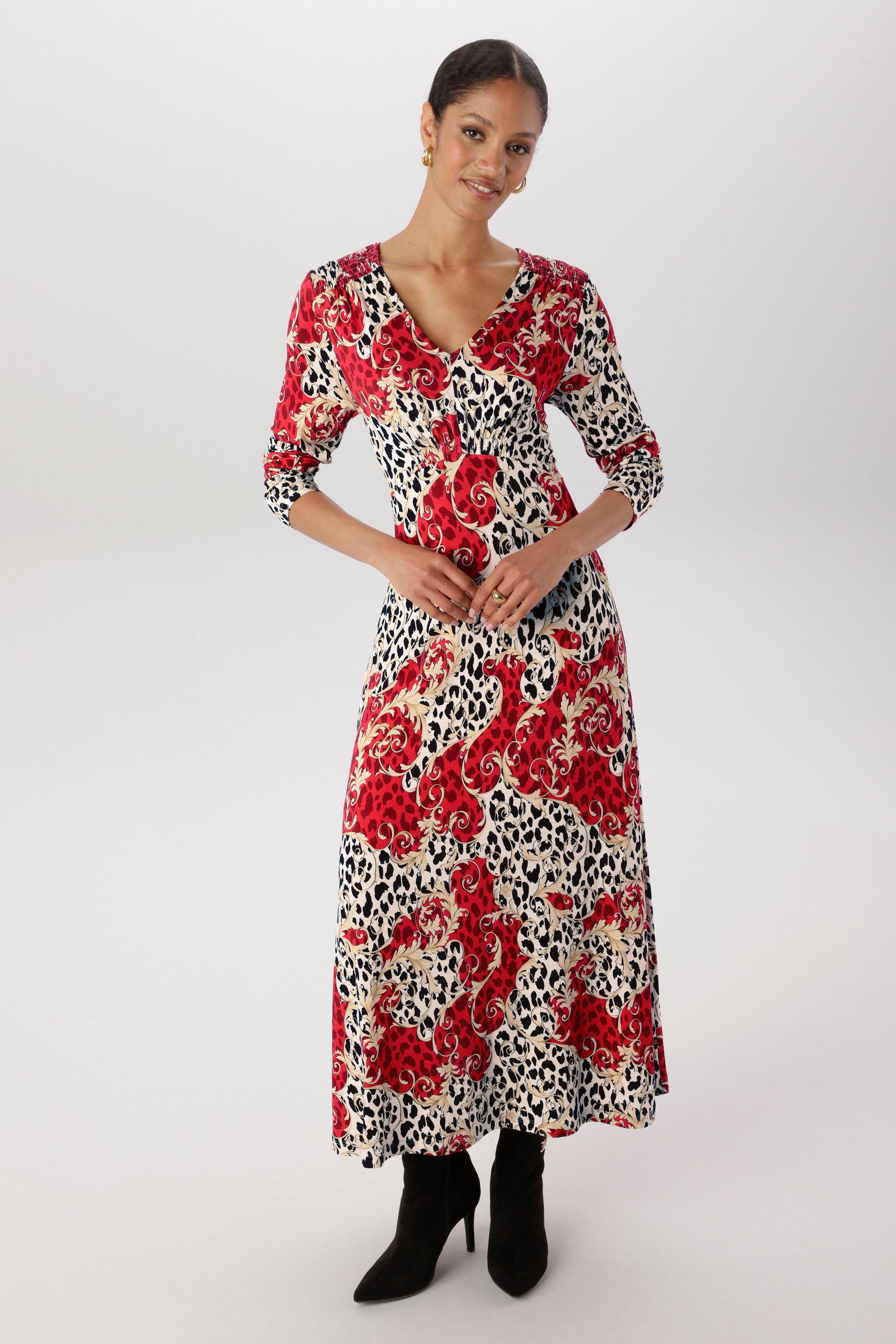 Aniston SELECTED Midikleid mit Smok-Details und fantasievollem Leo-Print