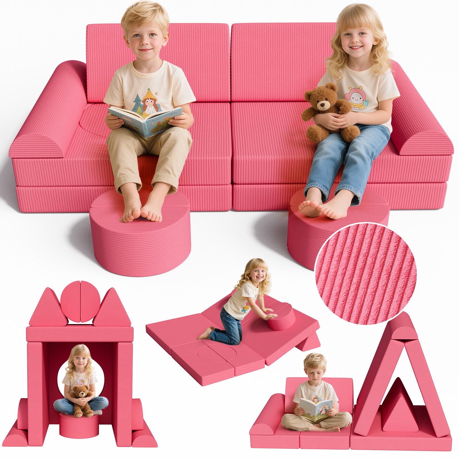 TLGREEN Kindersofa Spielsofa Cord, 14-Teiliges Modulare Kinderspielcouch, Kindersofa-Bausteine, Spielsofa für Kinder, kreatives Spielen für Kuschelecke im Kinderzimmer