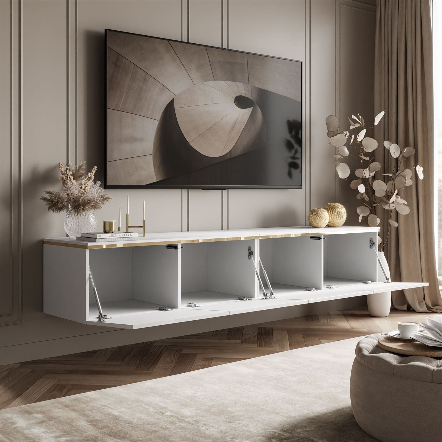 ALLHOUSE24 Lowboard NELLY 200 cm Hängeschrank TV Schrank mit LED Bleuchtung, Breite 200 cm