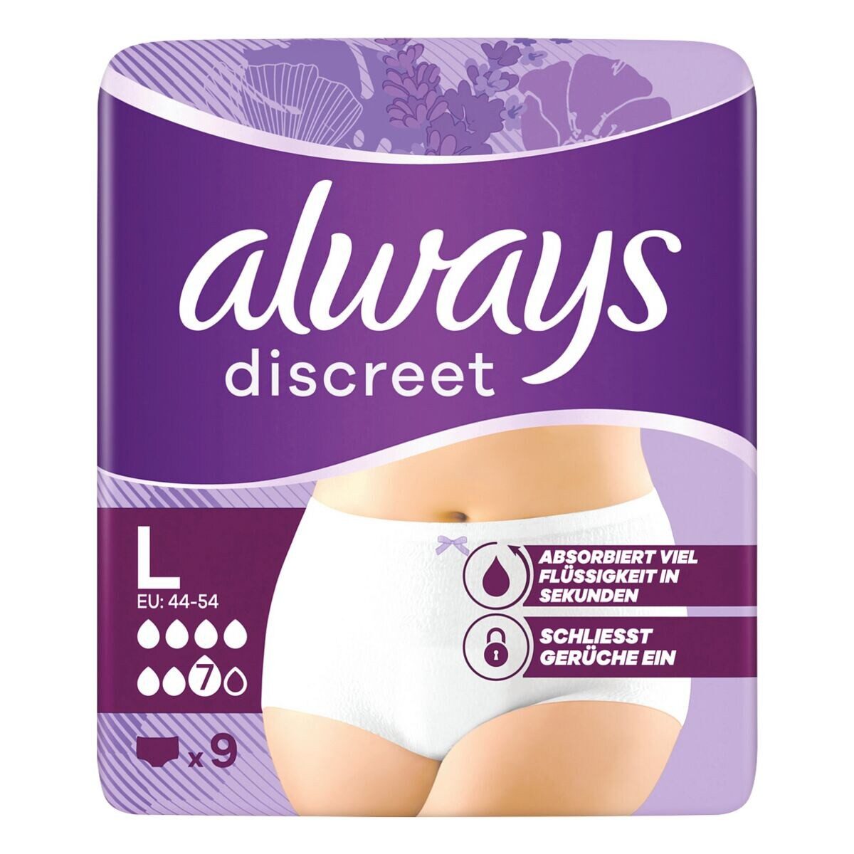 always Inkontinenz-Pants Discreet, 7, 9-St., Gr. L, Saugstärke 7, starke Blasenschwäche