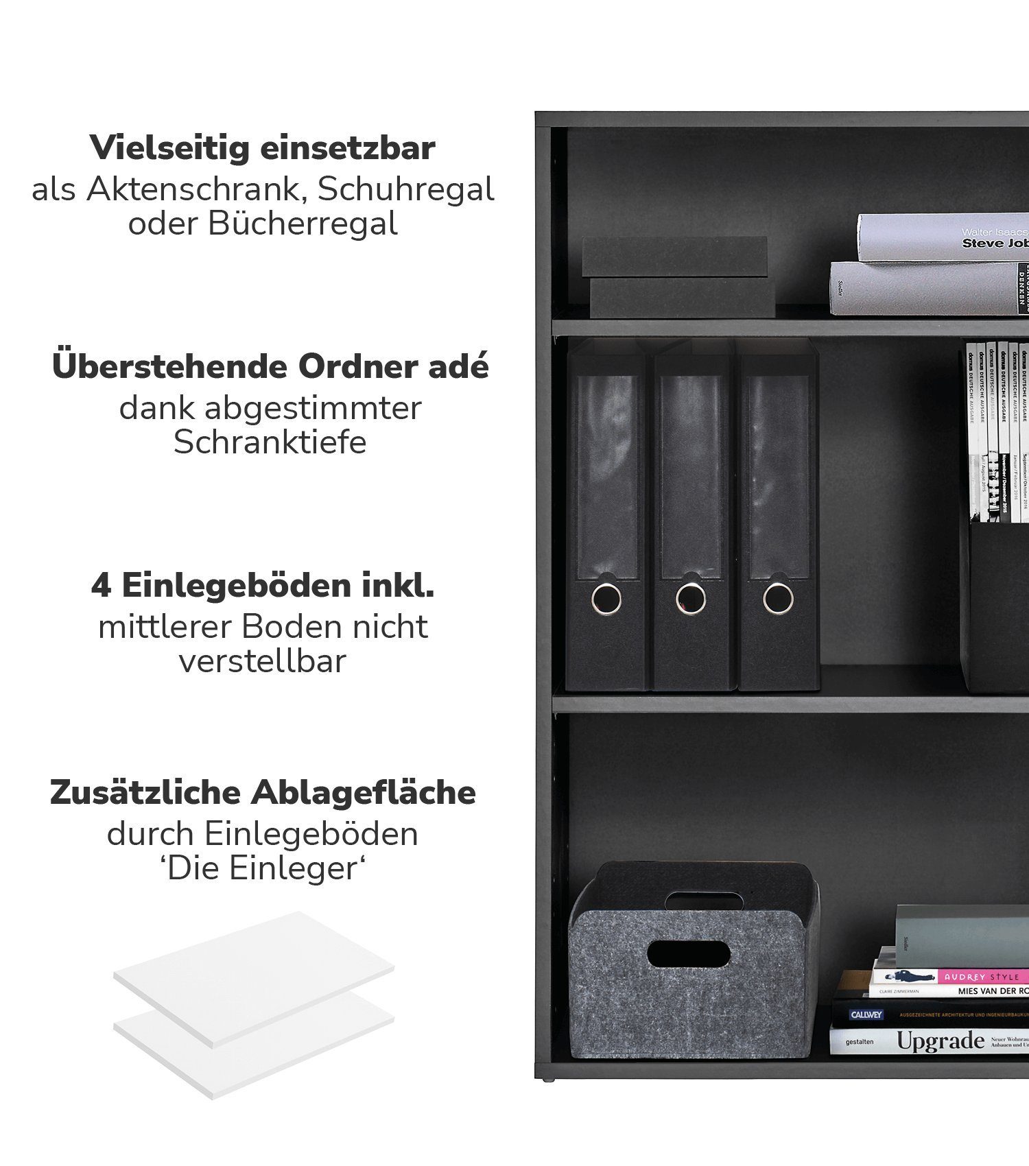 mokebo Bücherregal Der Bücherwurm, 60x91x34,5 cm, in Anrhazith Schwarz, Akt günstig online kaufen