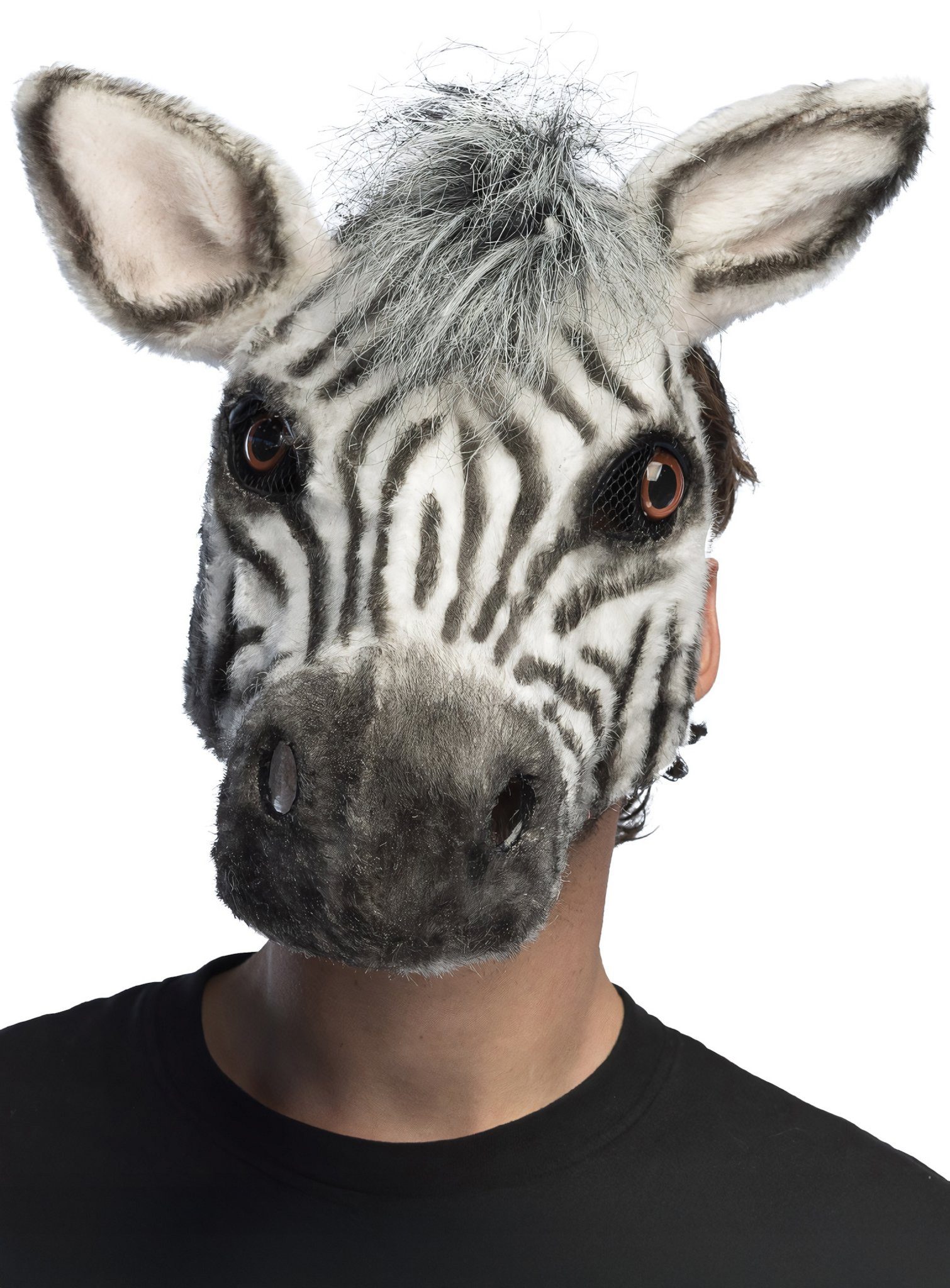 Boland Verkleidungsmaske Zebra Halbmaske aus Plüsch, Bezaubernde Plüschmaske im Stil eines Kuscheltiers