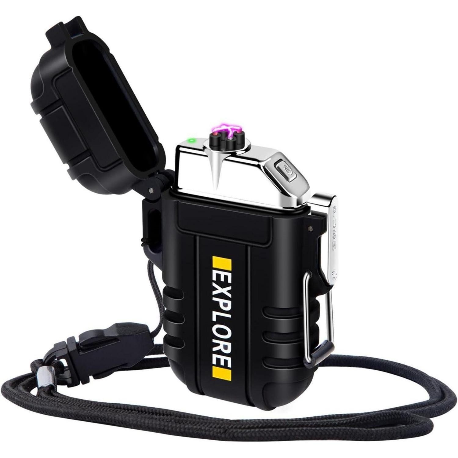 LuxusKollektion Feuerzeug Feuerzeug Lichtbogen USB wiederaufladbar winddicht Camping Schwarz