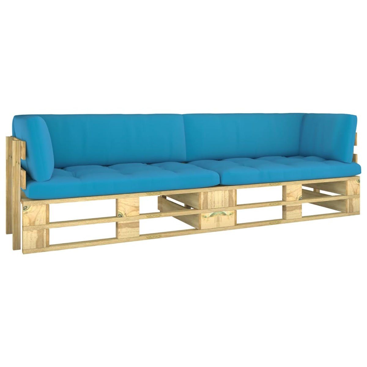 Kiefernholz 2-Sitzer-Palettensofa mit grün imprägniertes Big-Sofa Kissen, DOTMALL