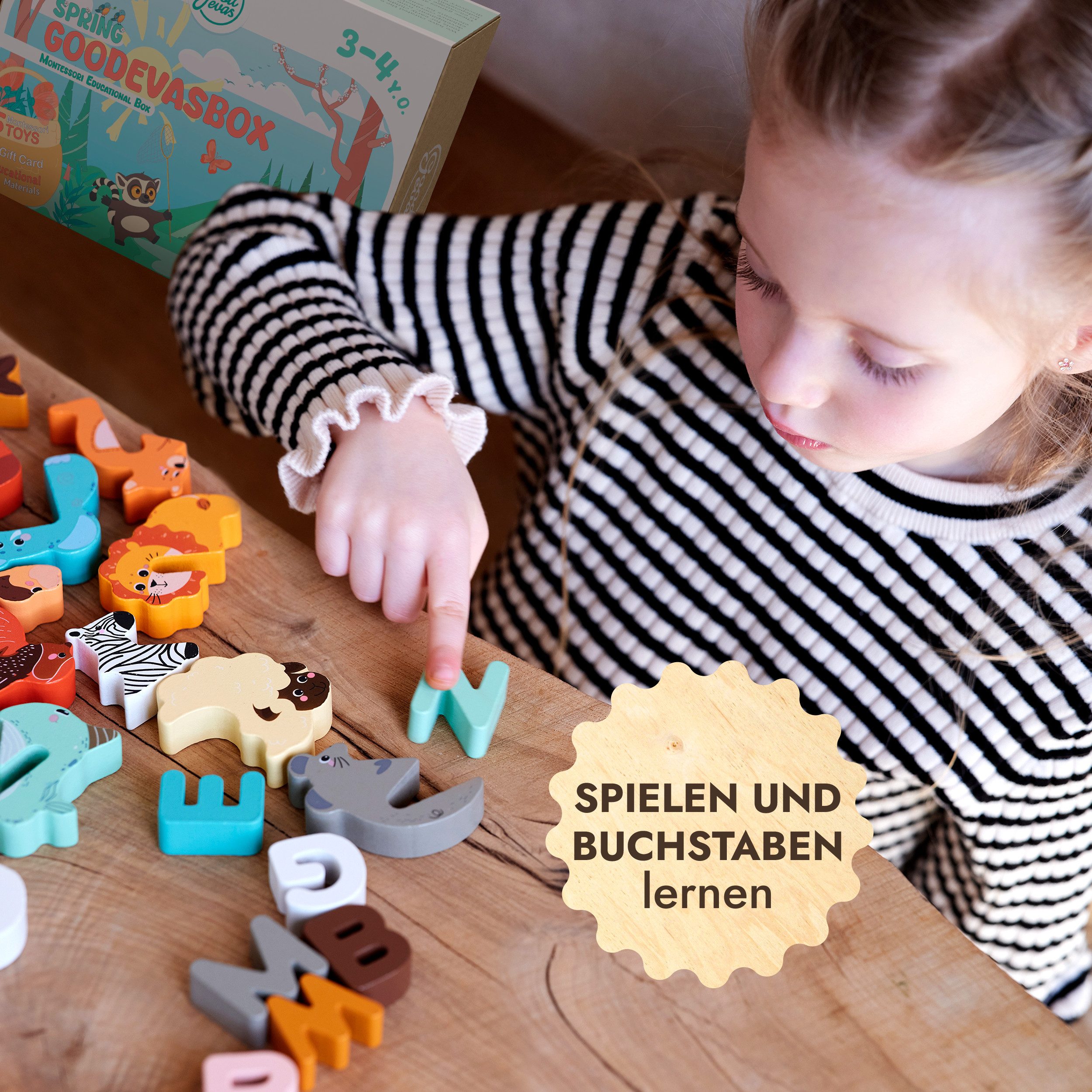 Goodevas Lernspielzeug Montessori Spielzeug für Kinder (Entwicklungsspielset, Lernspielzeuge, Motorikspielzeug aus Holz, Sensorisches Babyspielzeug), Geschenk zum 1. Geburtstag